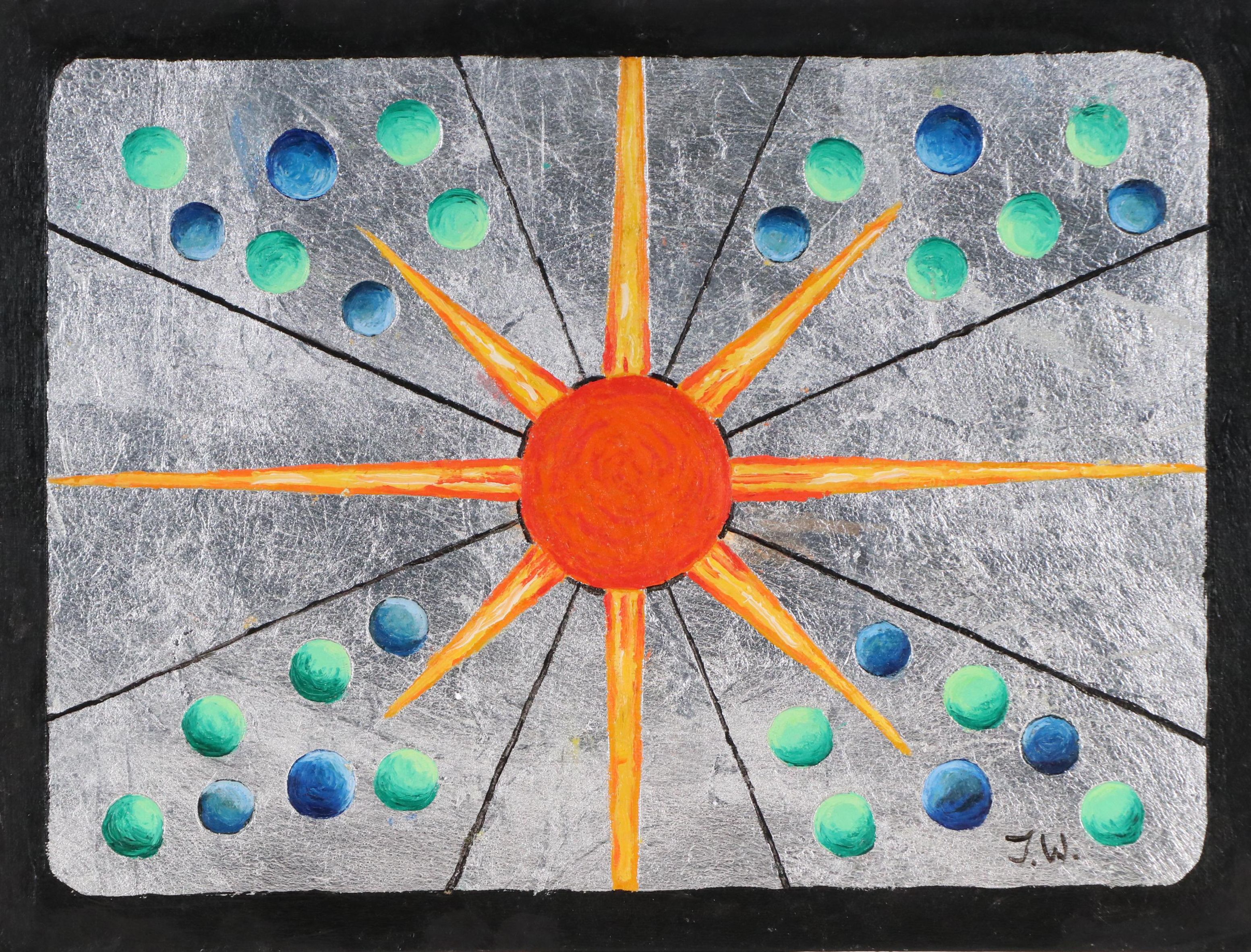 James Thomas Watkins Stylized Acrylic Painting of Sun, 1998