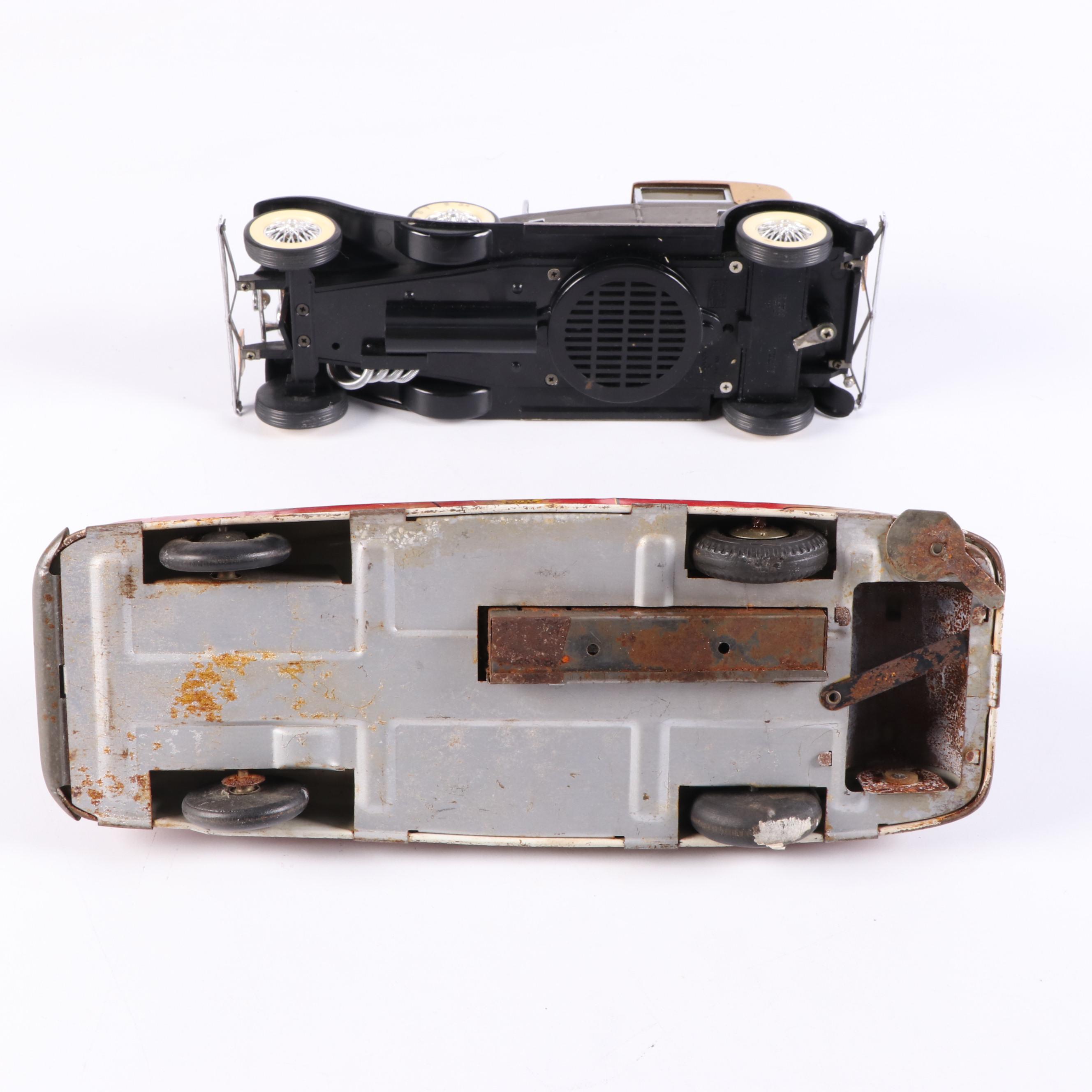 Vintage Japanese Battery Operated Sports Car with Tin Litho Fire Car