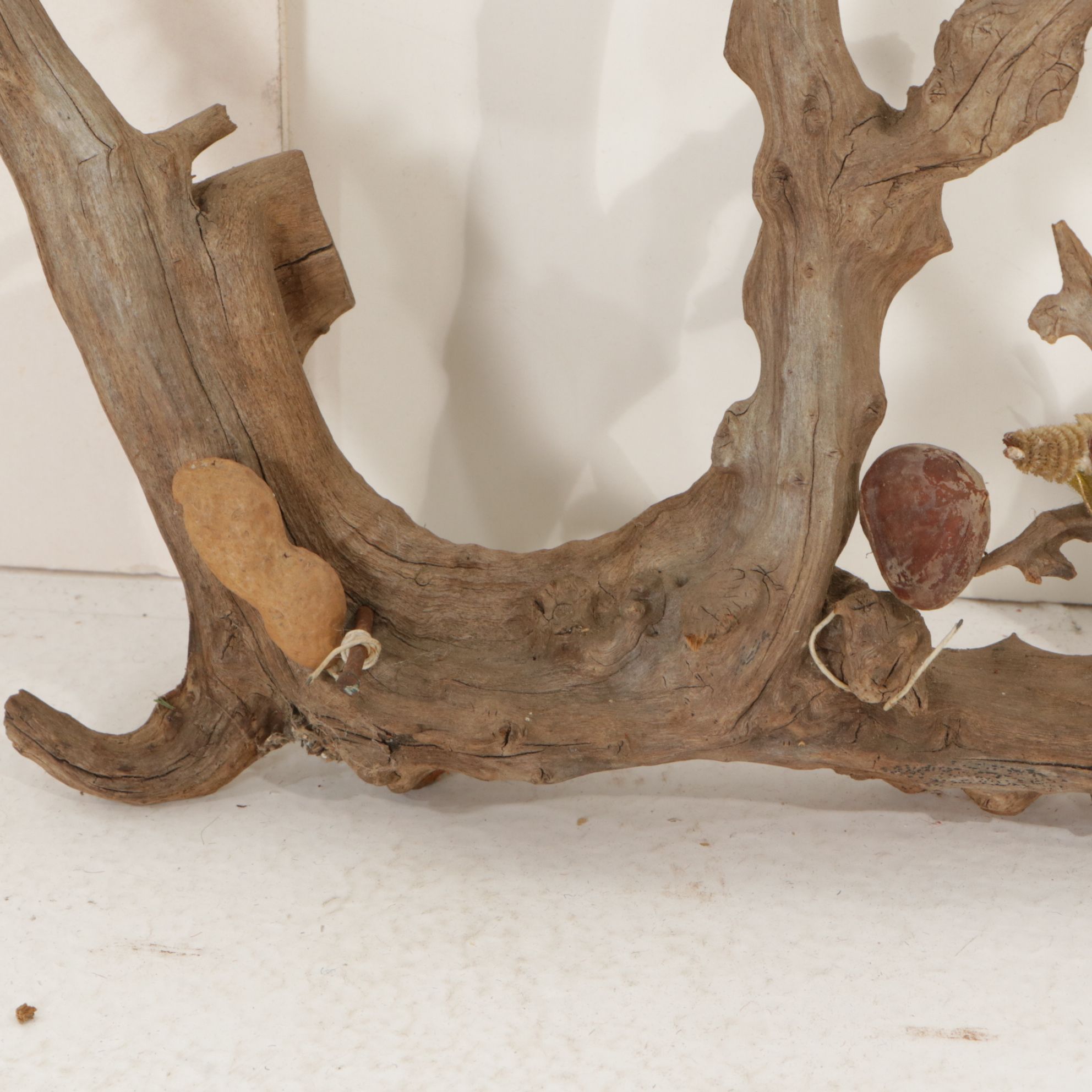 Rustic Tree Branch with Sitting Birds Hand-Crafted Sculpture