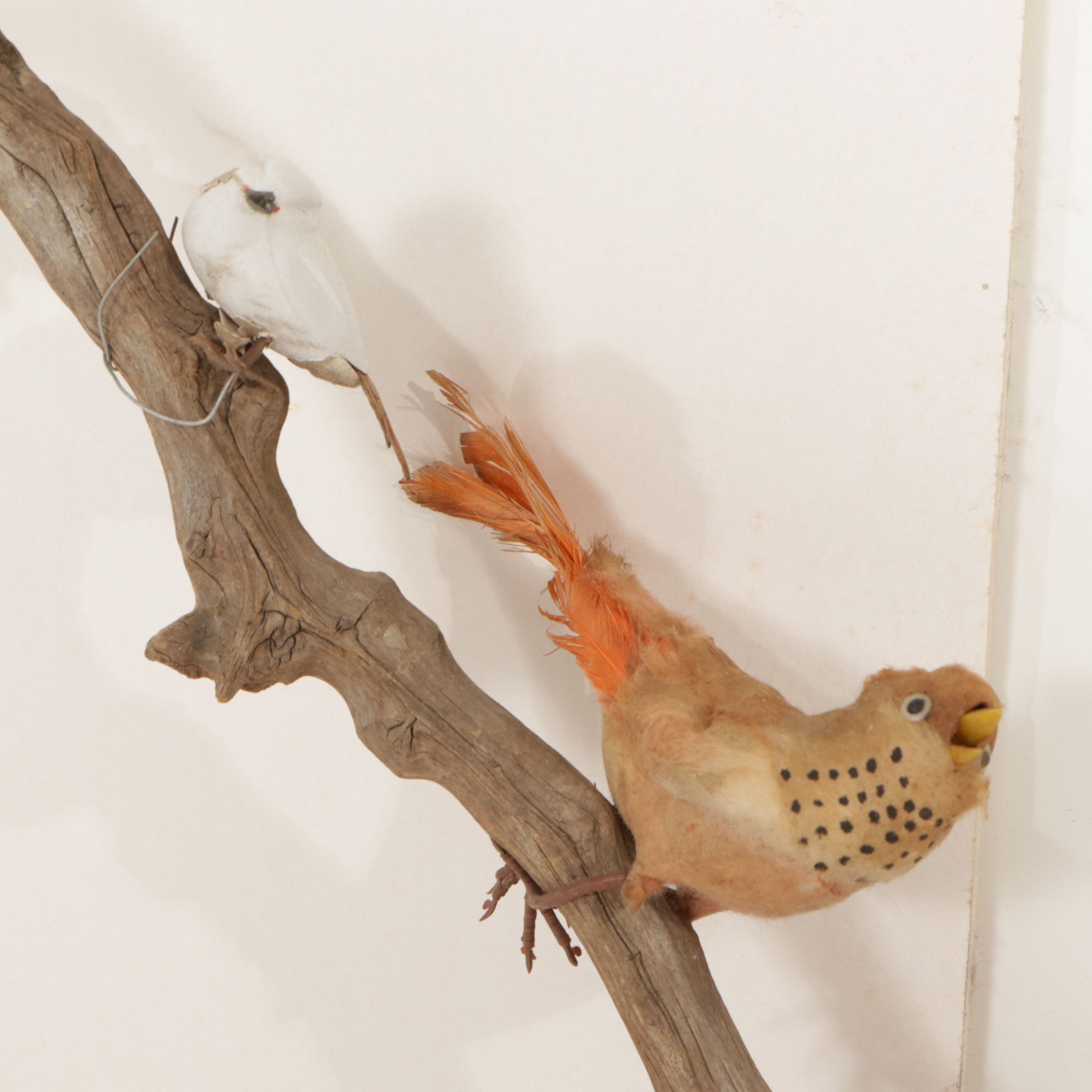 Rustic Tree Branch with Sitting Birds Hand-Crafted Sculpture