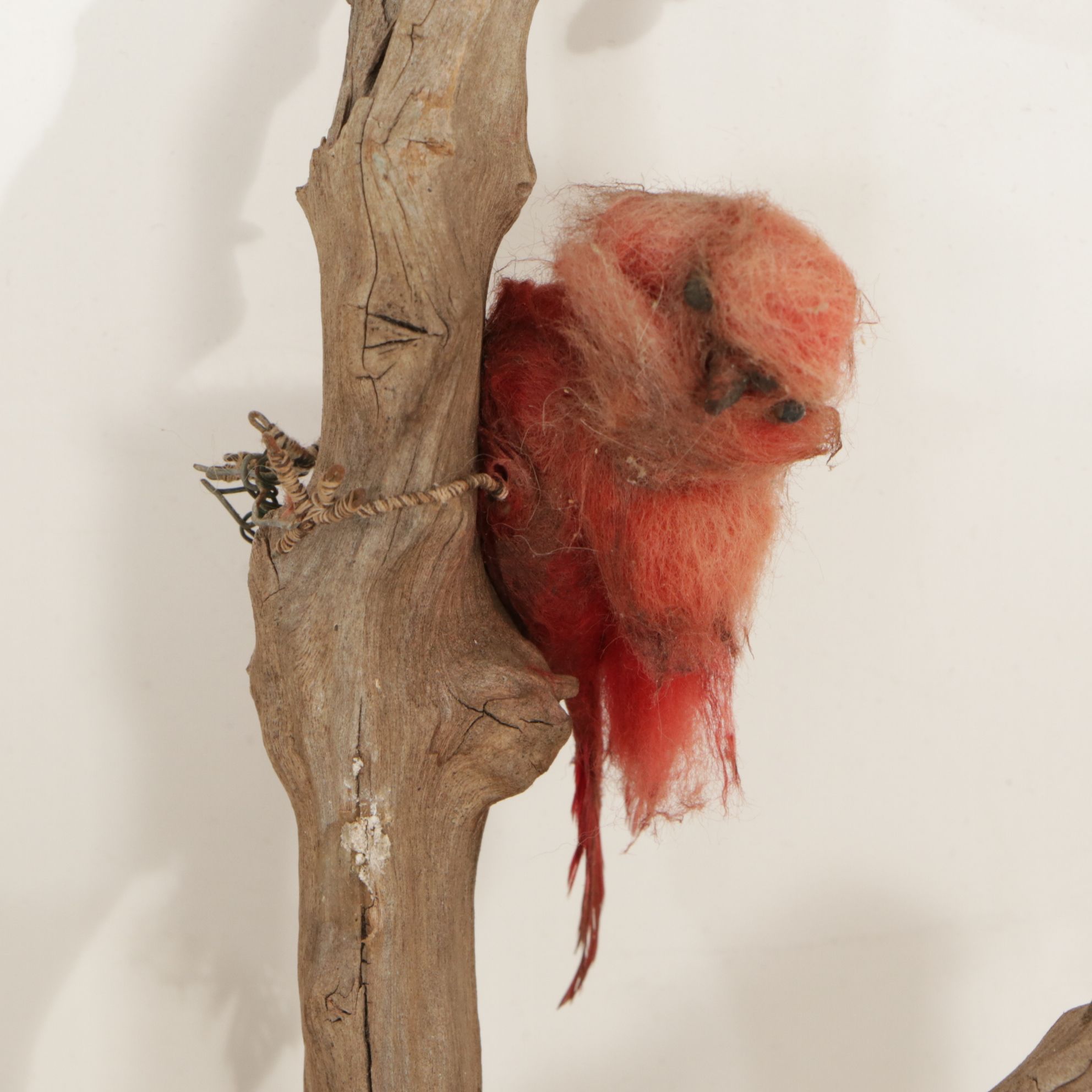 Rustic Tree Branch with Sitting Birds Hand-Crafted Sculpture