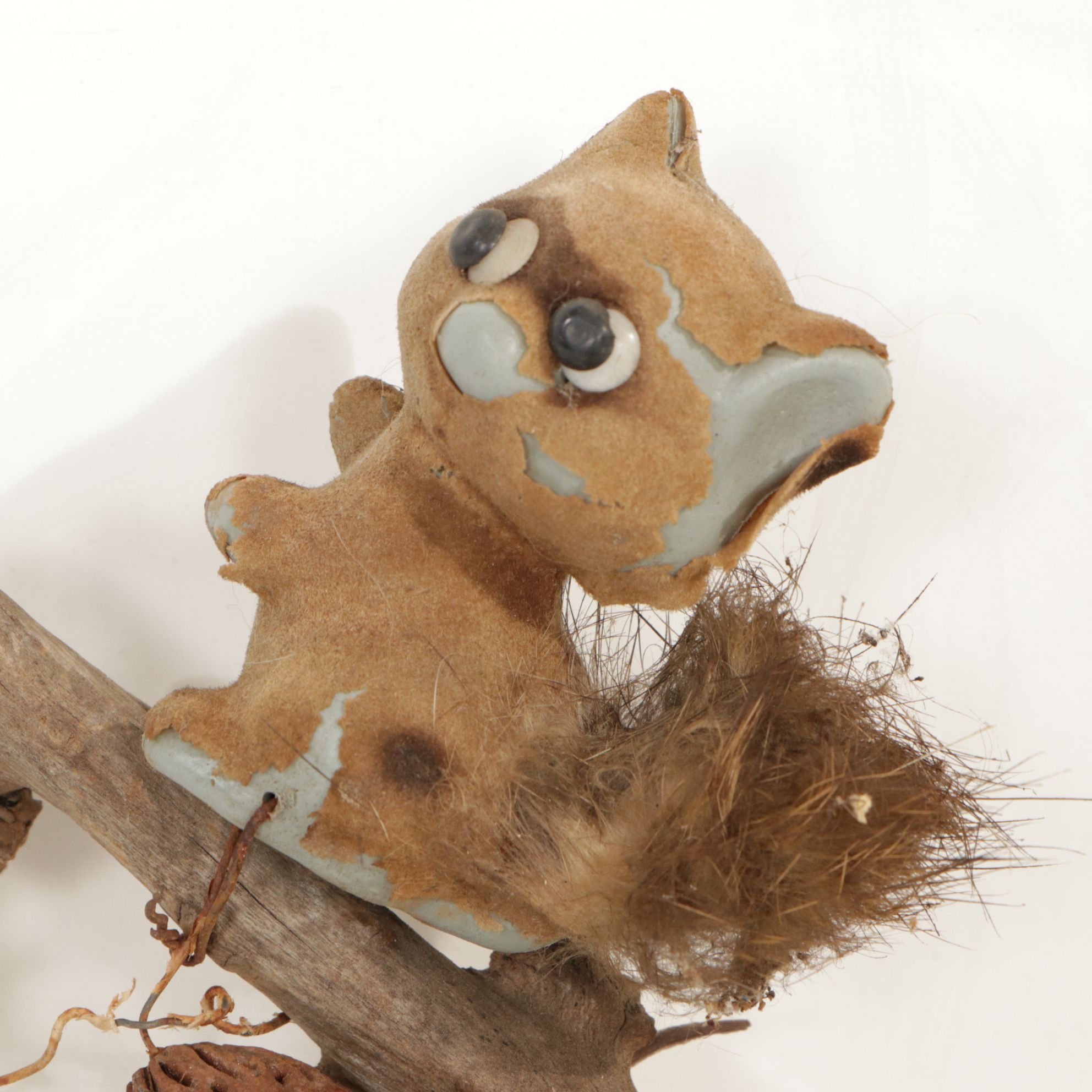 Rustic Tree Branch with Sitting Birds Hand-Crafted Sculpture