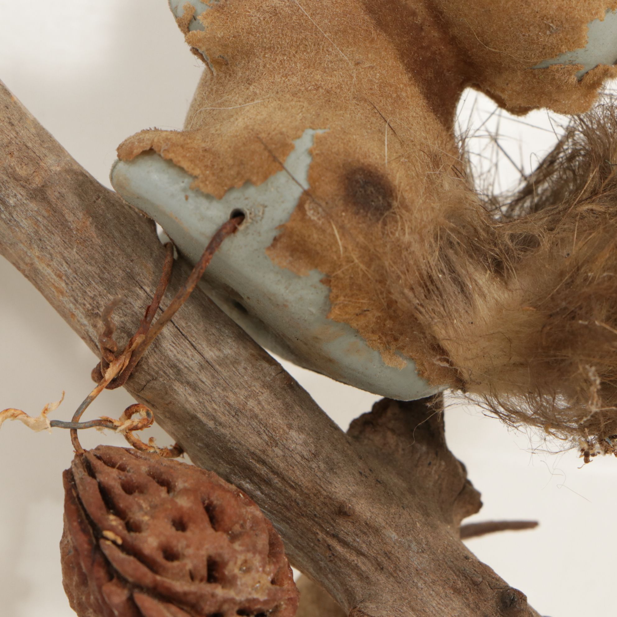 Rustic Tree Branch with Sitting Birds Hand-Crafted Sculpture