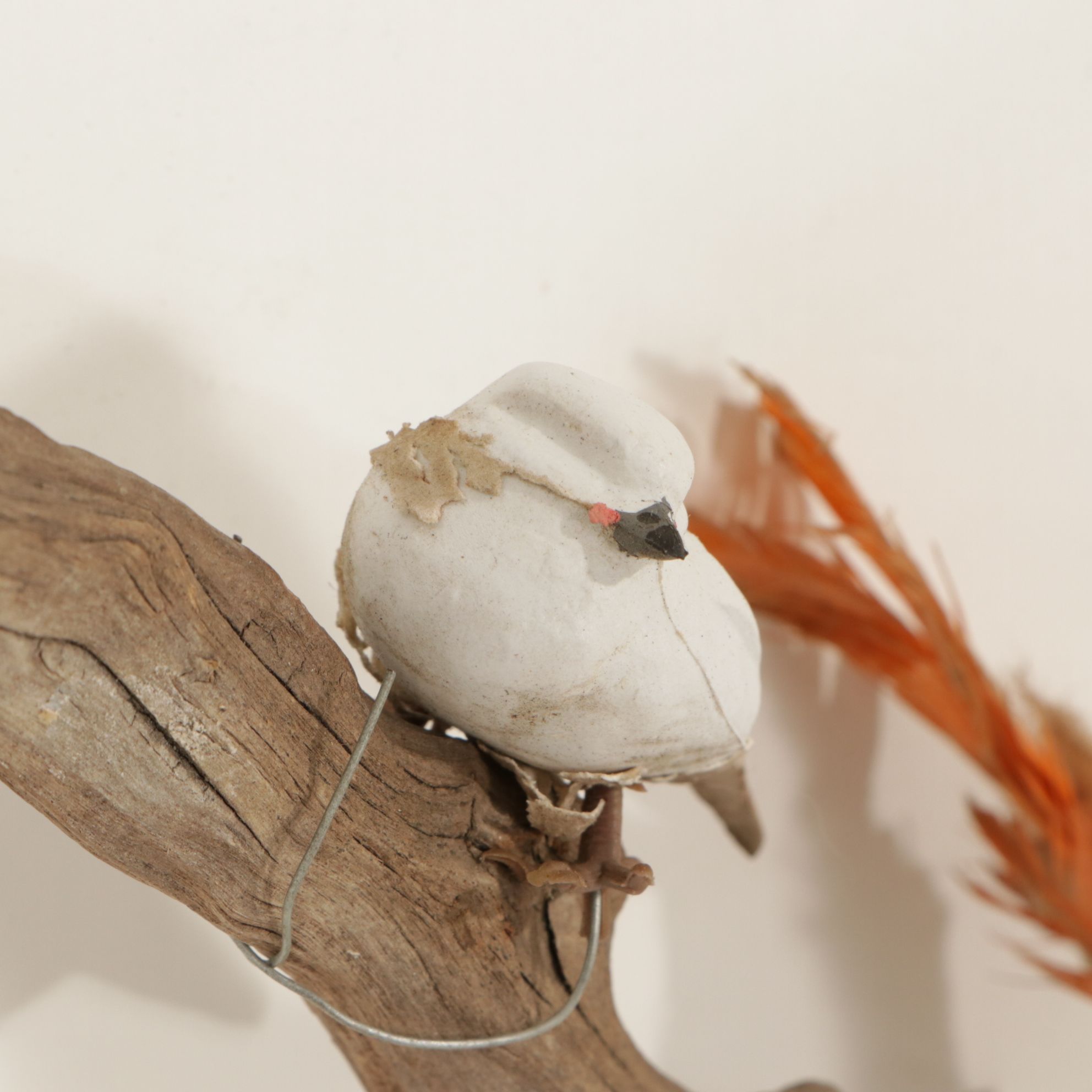 Rustic Tree Branch with Sitting Birds Hand-Crafted Sculpture