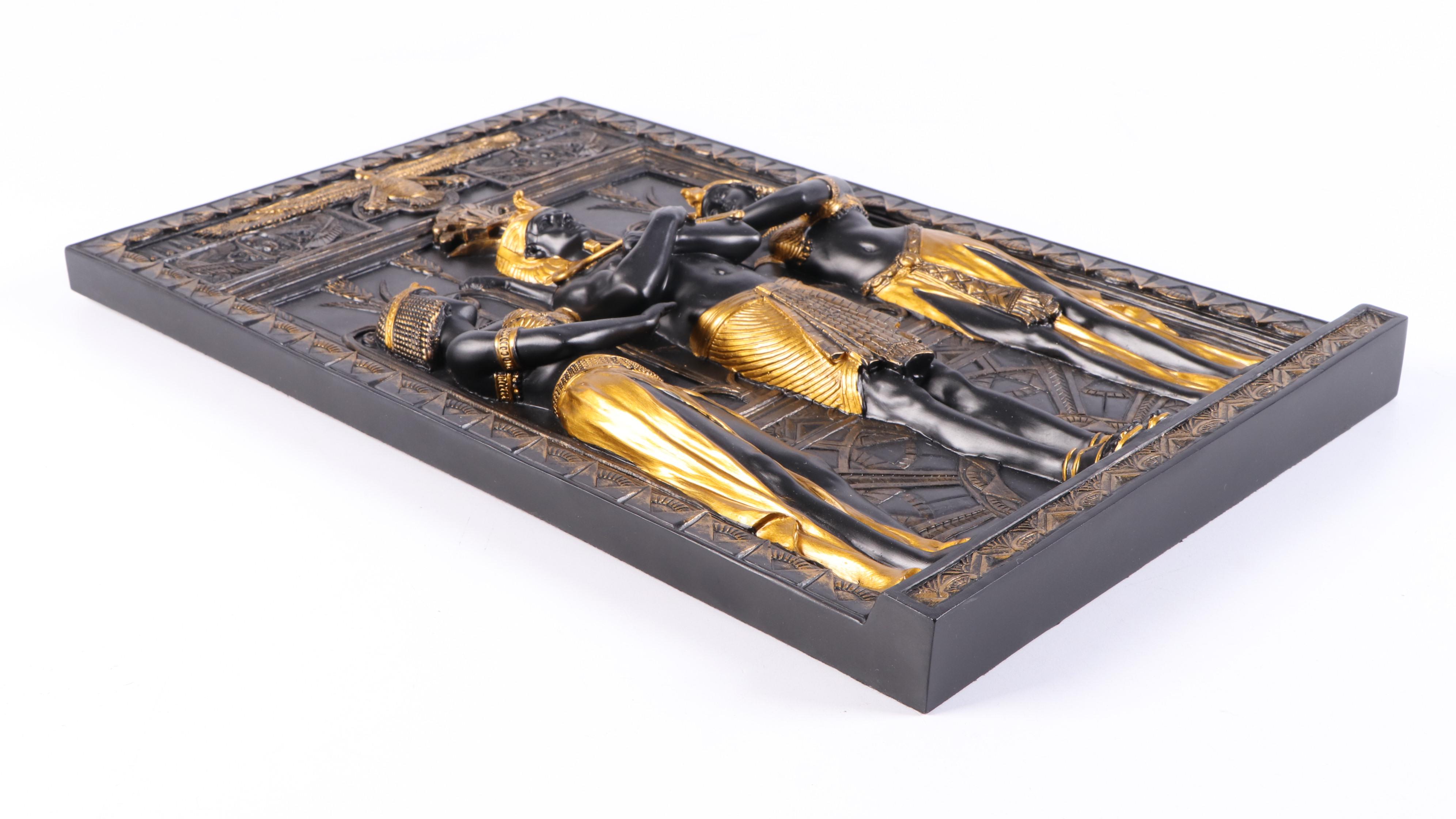 Egyptian Style Bastet Resin Table Lamp with Veronese Design Figures and Plaque