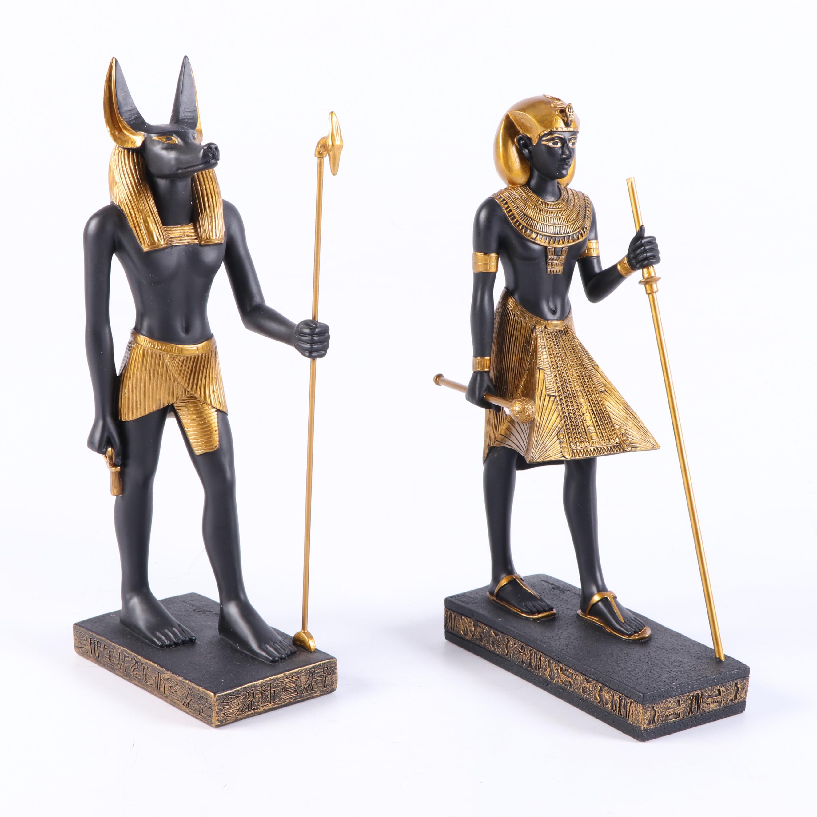 Egyptian Style Bastet Resin Table Lamp with Veronese Design Figures and Plaque