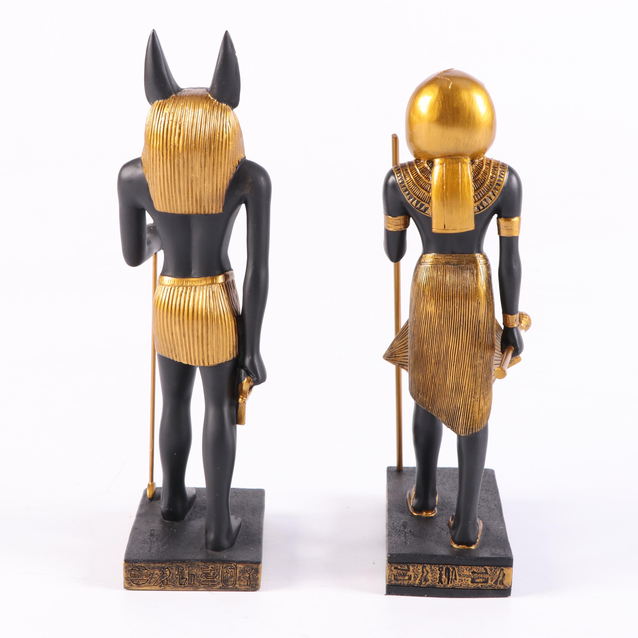 Egyptian Style Bastet Resin Table Lamp with Veronese Design Figures and Plaque