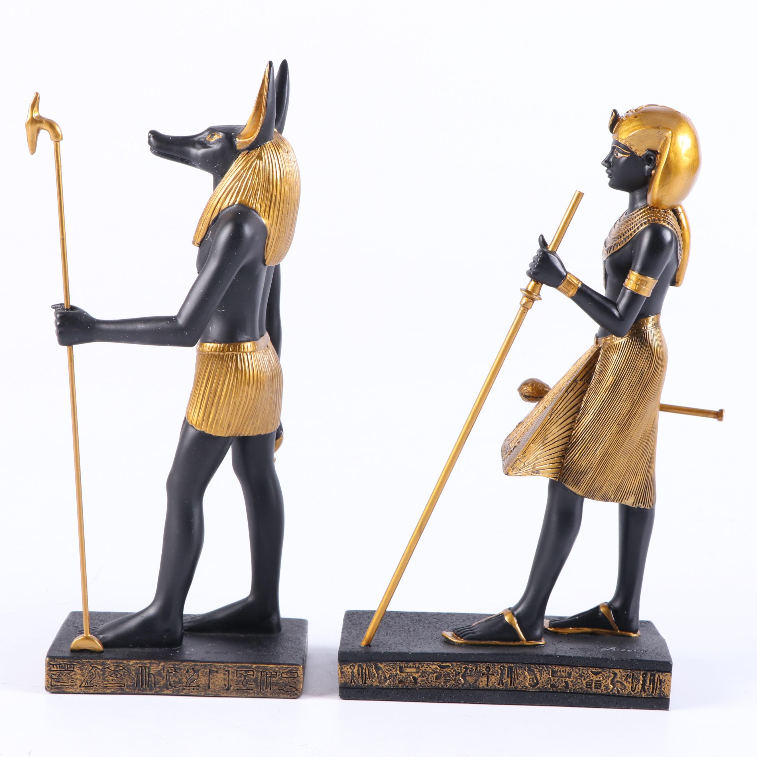 Egyptian Style Bastet Resin Table Lamp with Veronese Design Figures and Plaque