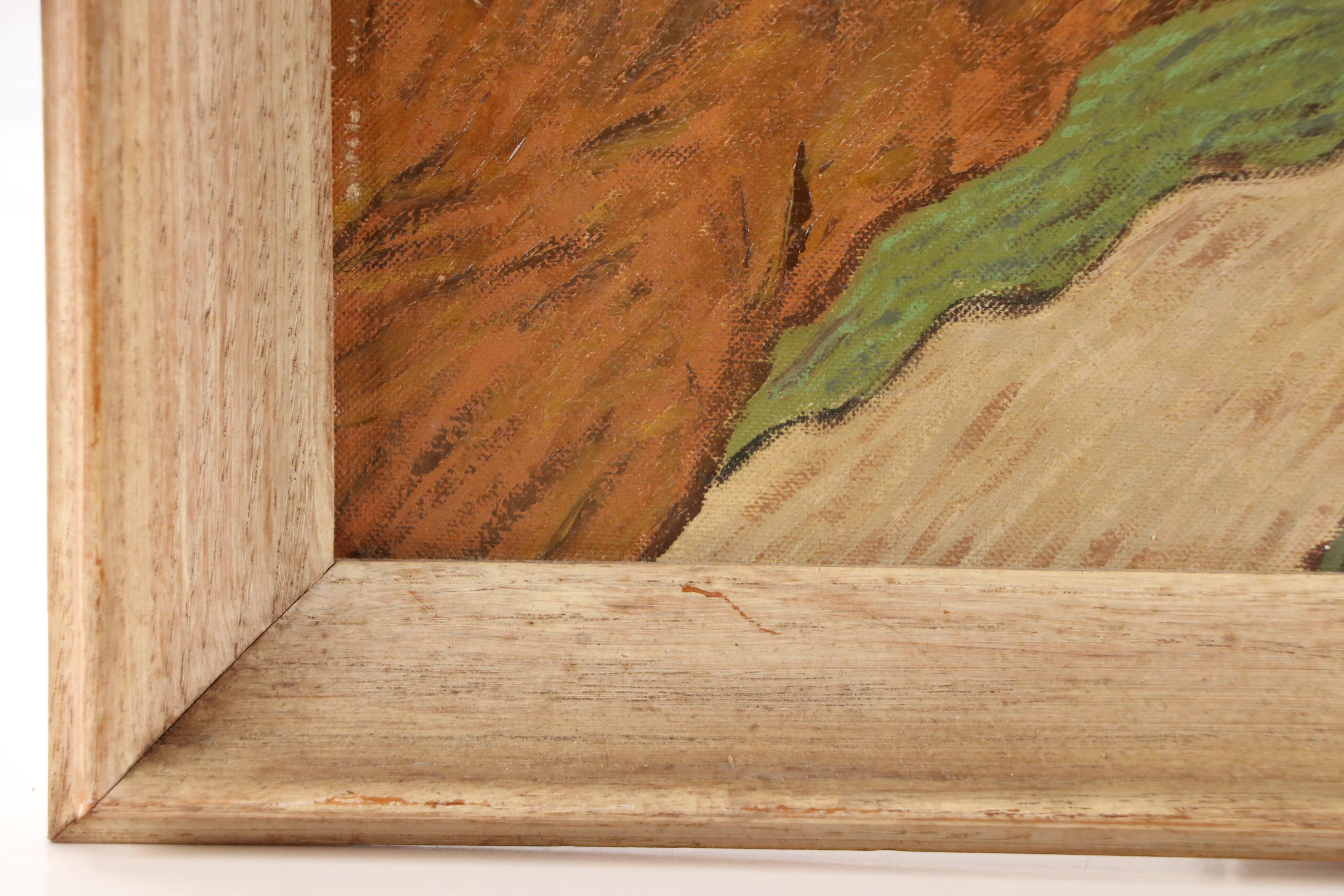 Oil Painting After Vincent Van Gogh "Road with Cypresses," Circa 1950