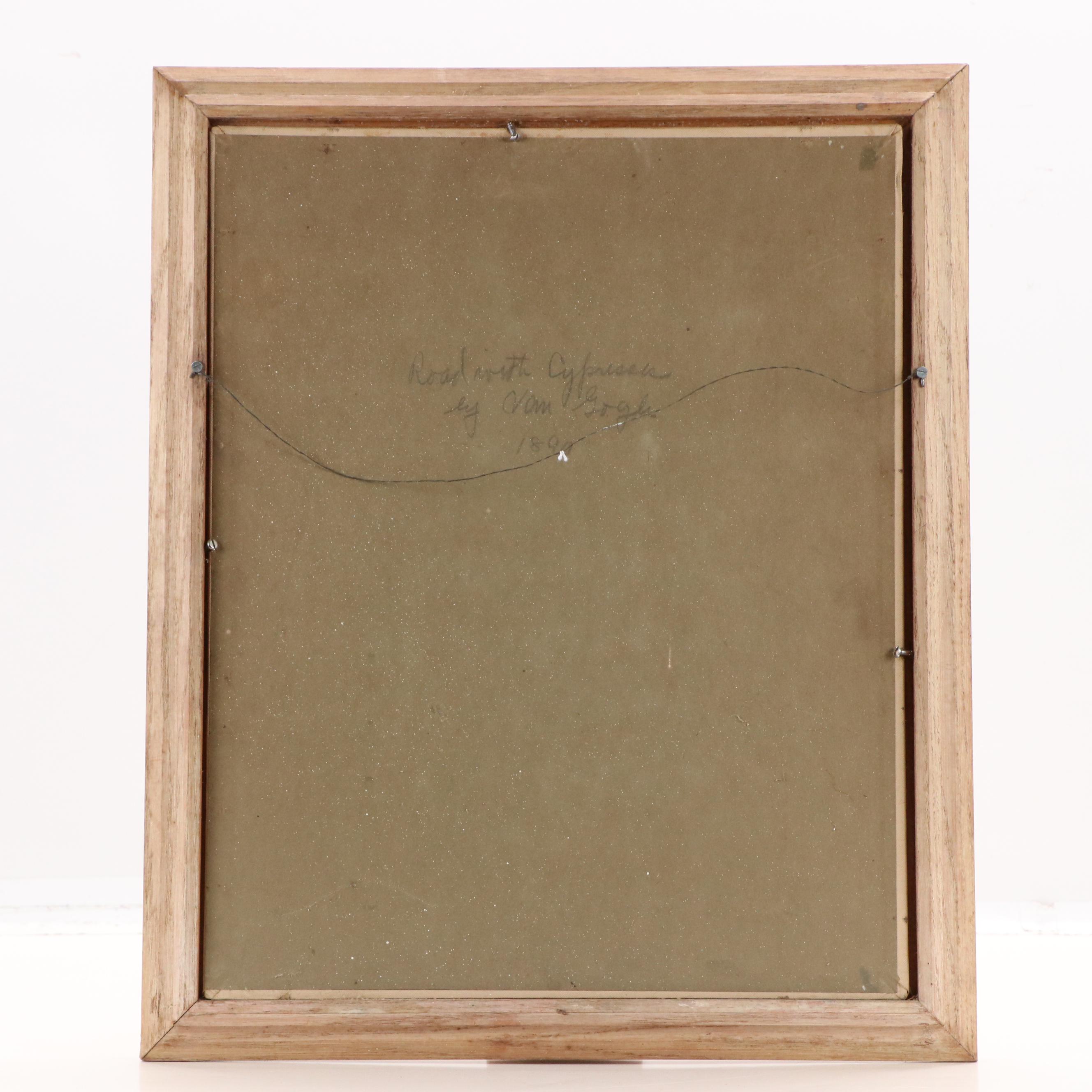 Oil Painting After Vincent Van Gogh "Road with Cypresses," Circa 1950