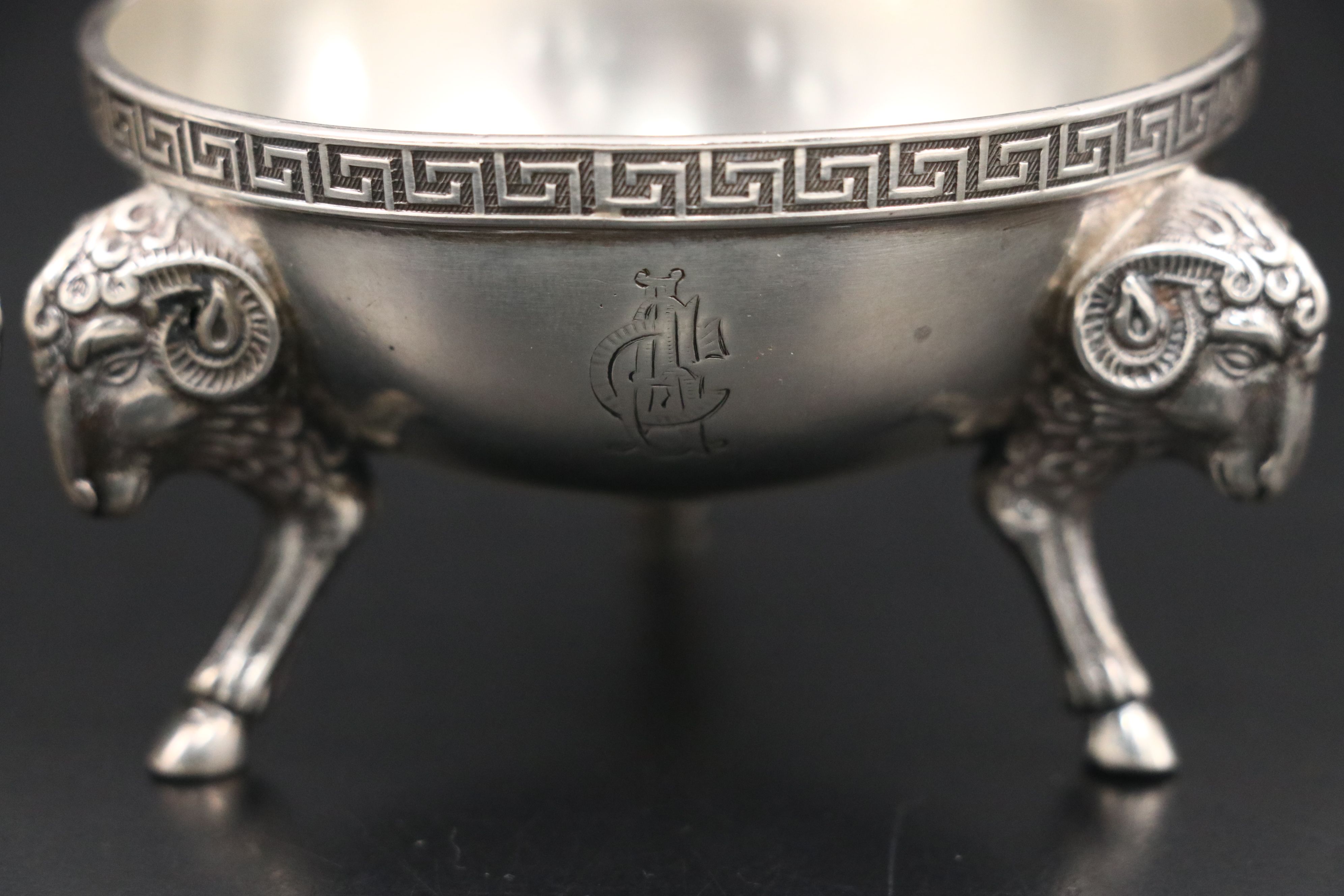 Tiffany & Co. Ram's Head Sterling Silver Master Salt Cellars with Spoons