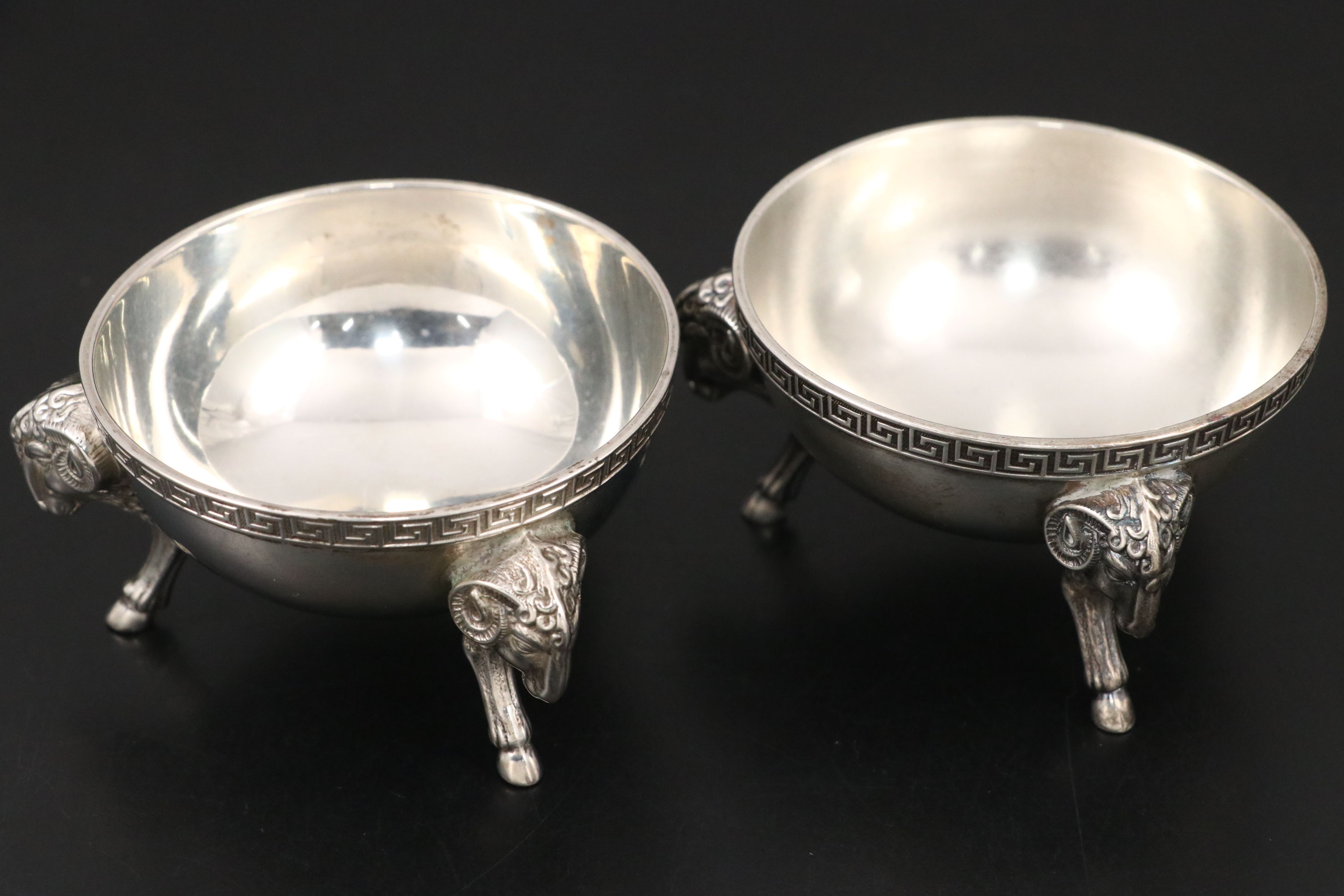 Tiffany & Co. Ram's Head Sterling Silver Master Salt Cellars with Spoons