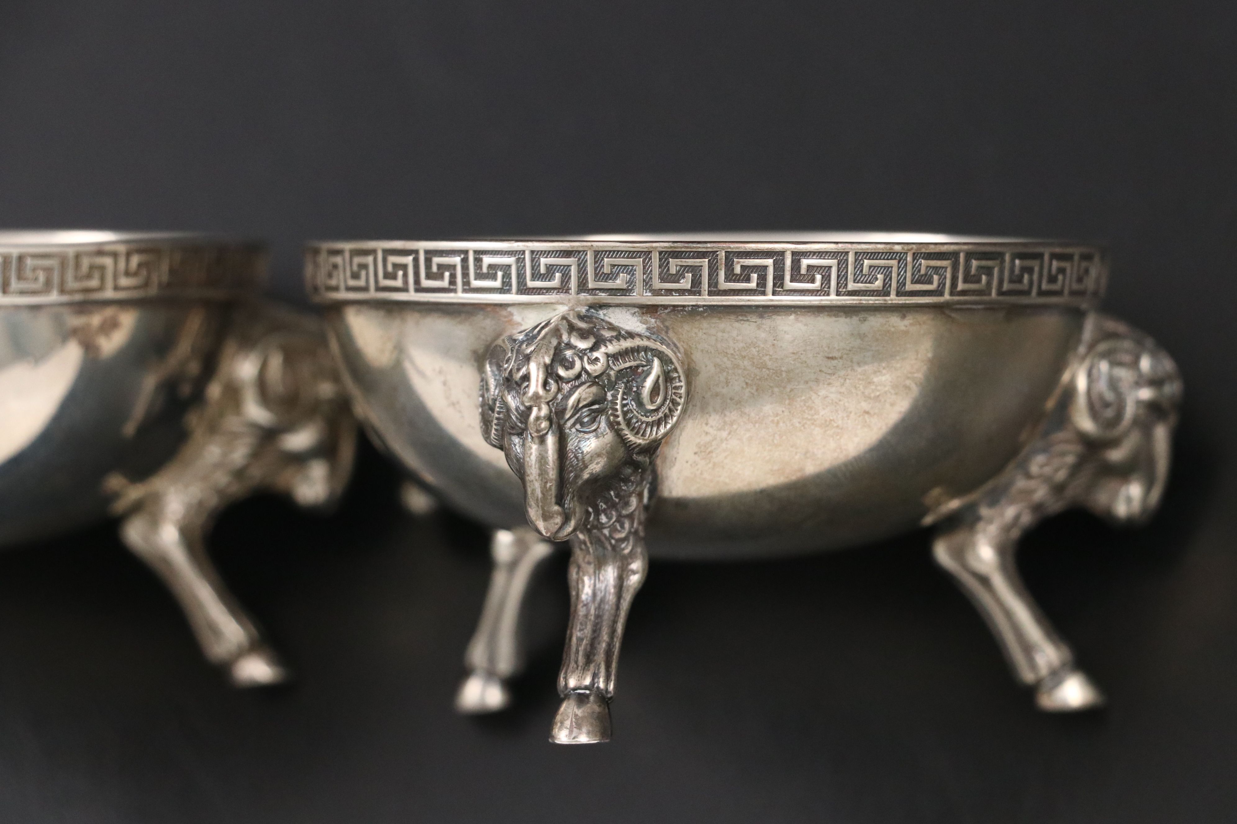 Tiffany & Co. Ram's Head Sterling Silver Master Salt Cellars with Spoons