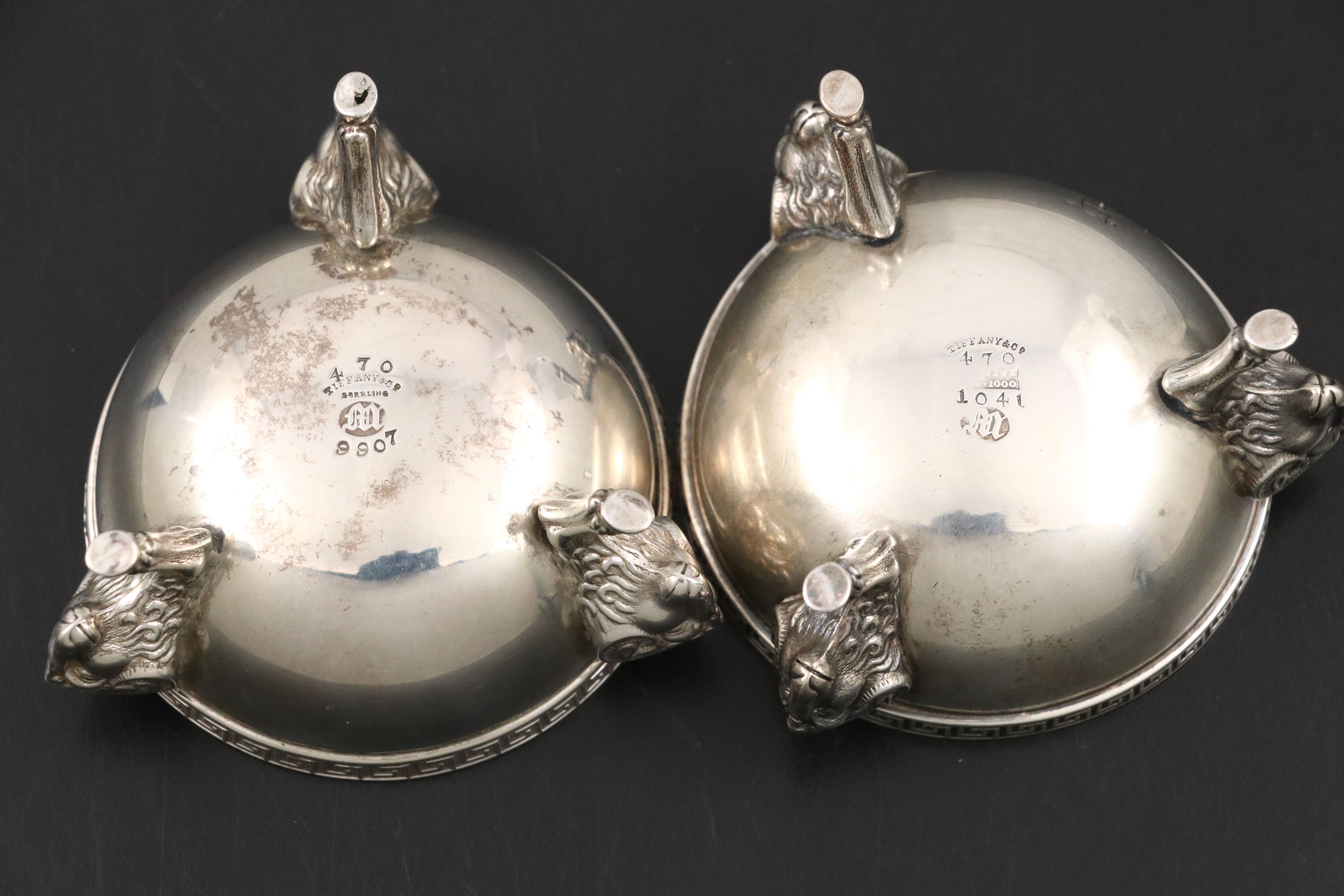 Tiffany & Co. Ram's Head Sterling Silver Master Salt Cellars with Spoons