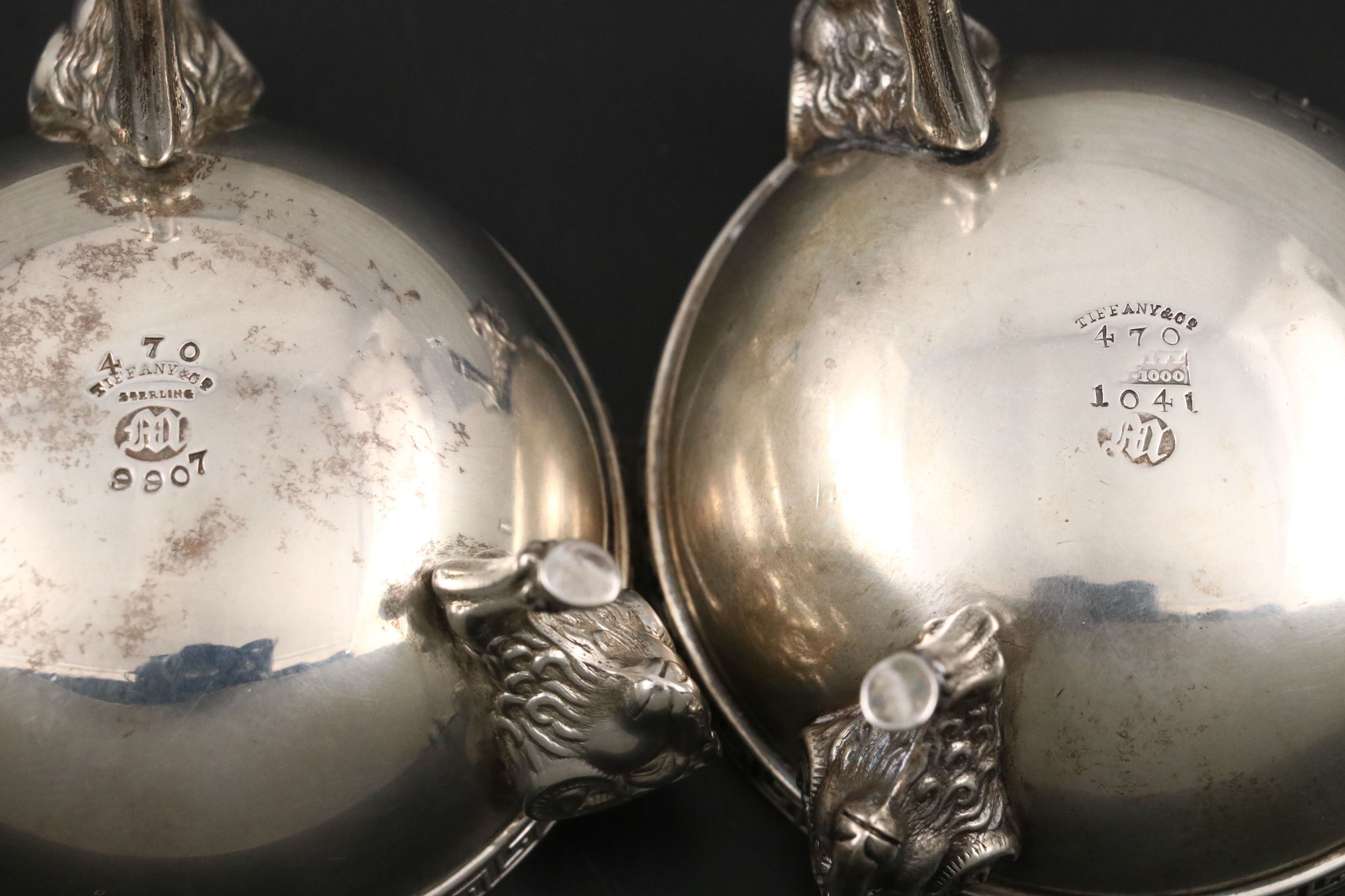 Tiffany & Co. Ram's Head Sterling Silver Master Salt Cellars with Spoons