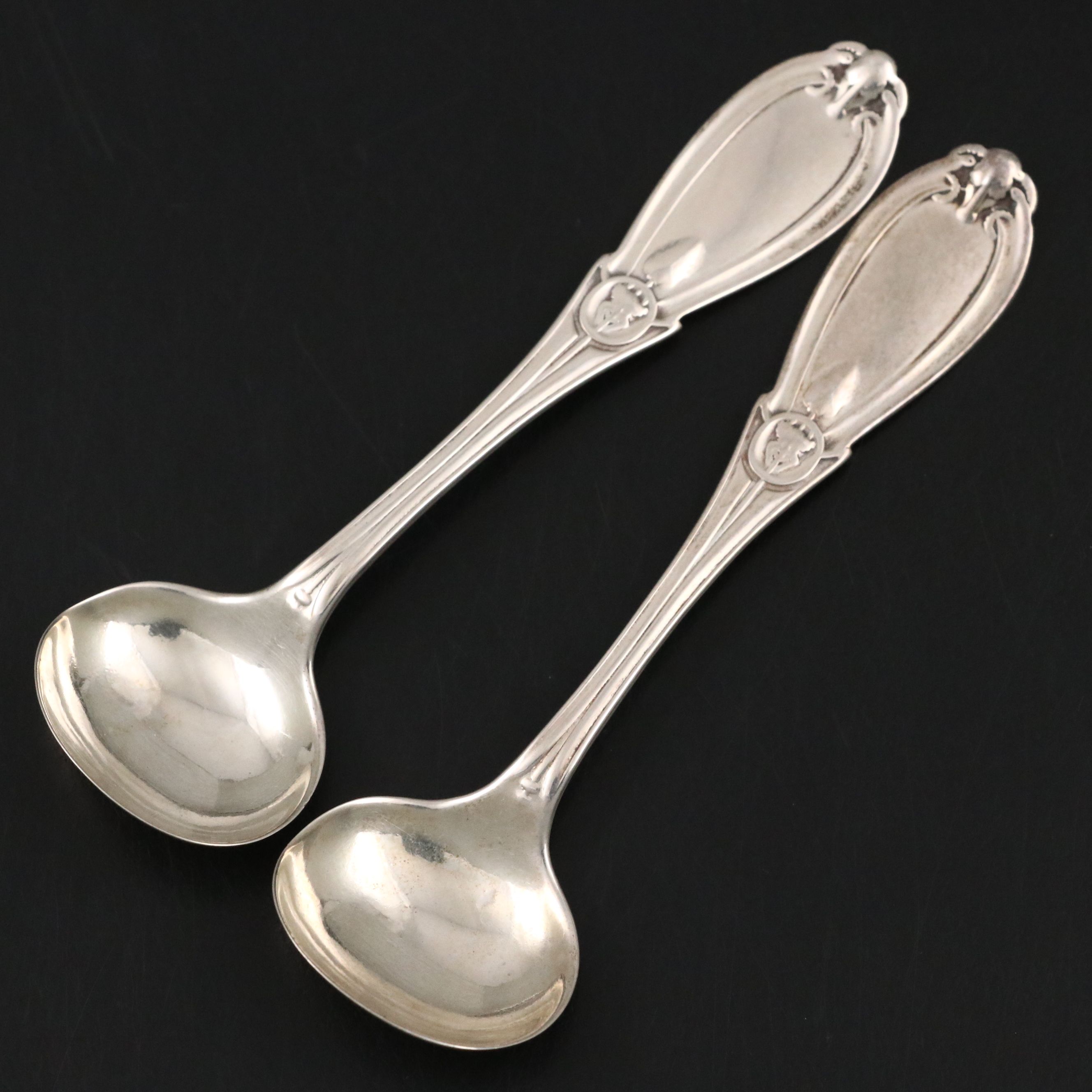 Tiffany & Co. Ram's Head Sterling Silver Master Salt Cellars with Spoons
