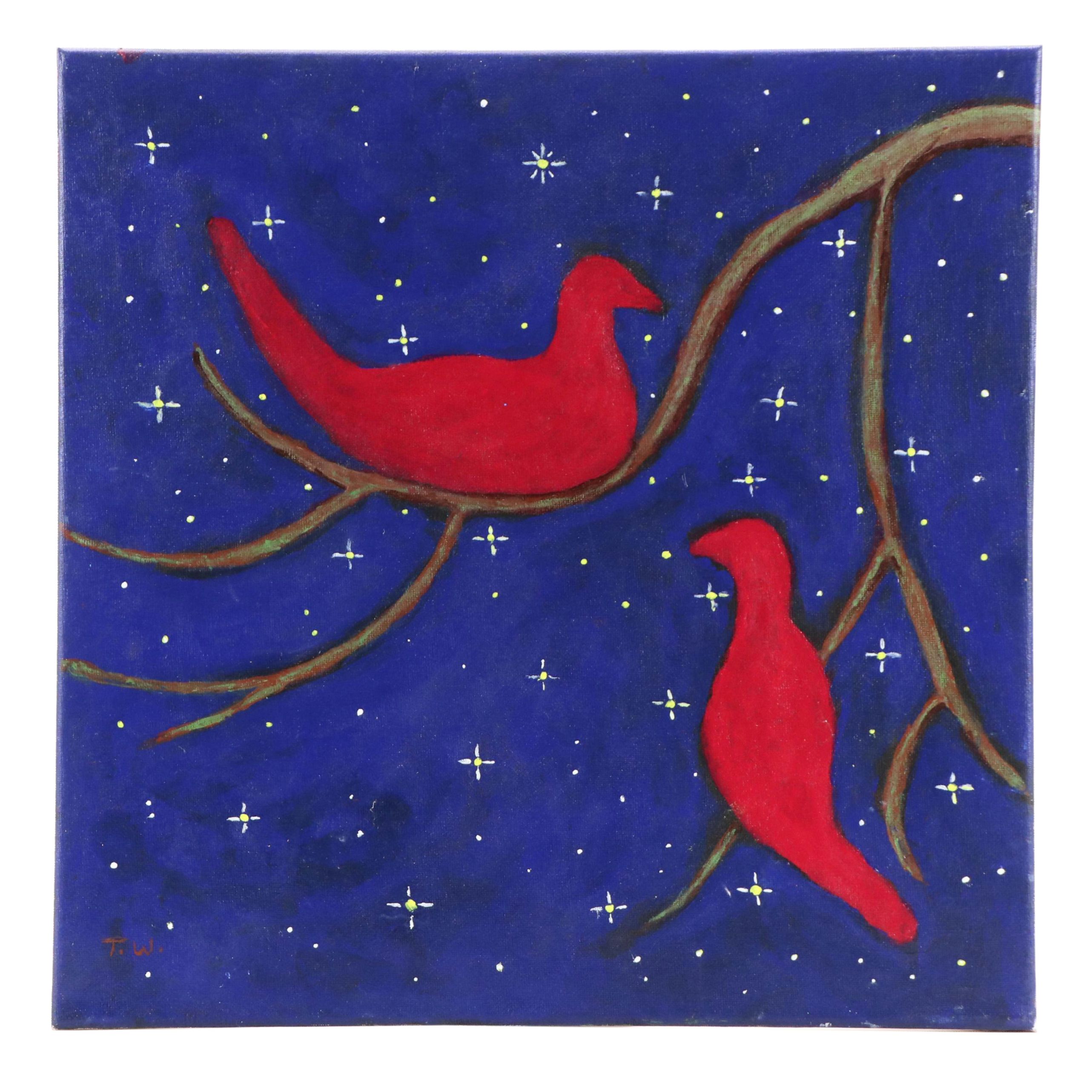 James Thomas Watkins Stylized Acrylic Painting of Birds, 21st Century