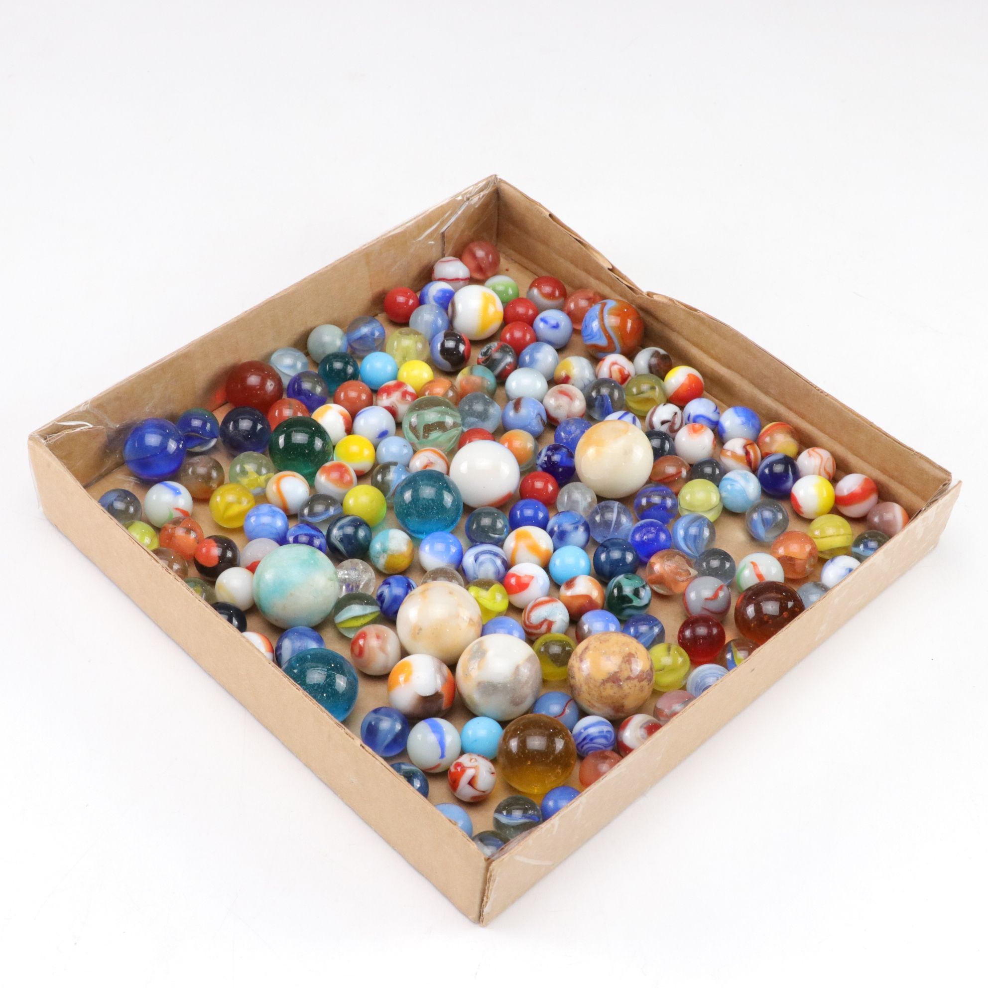 Swirly, Cat's Eye & Other Glass Playing Marbles with Shooters