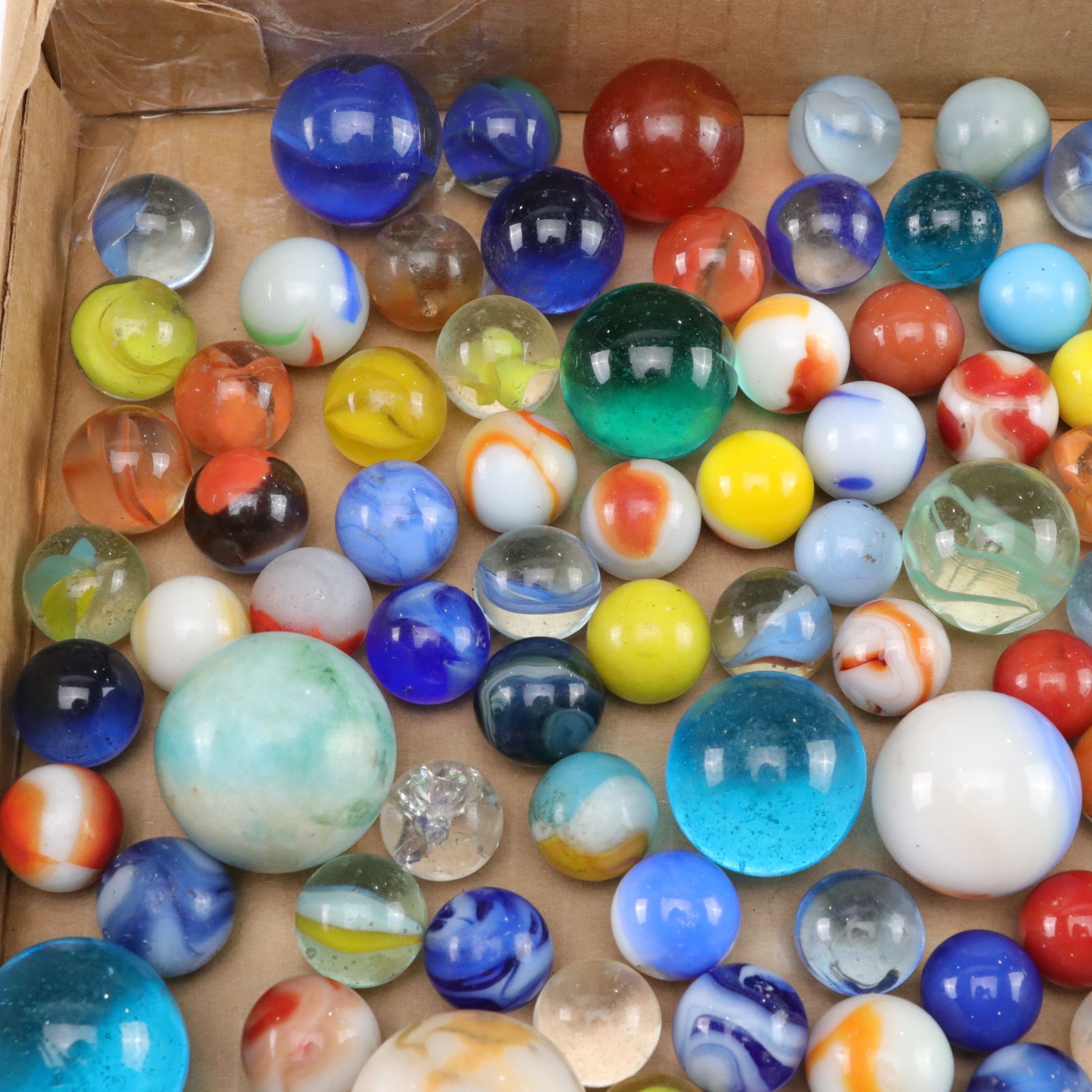 Swirly, Cat's Eye & Other Glass Playing Marbles with Shooters