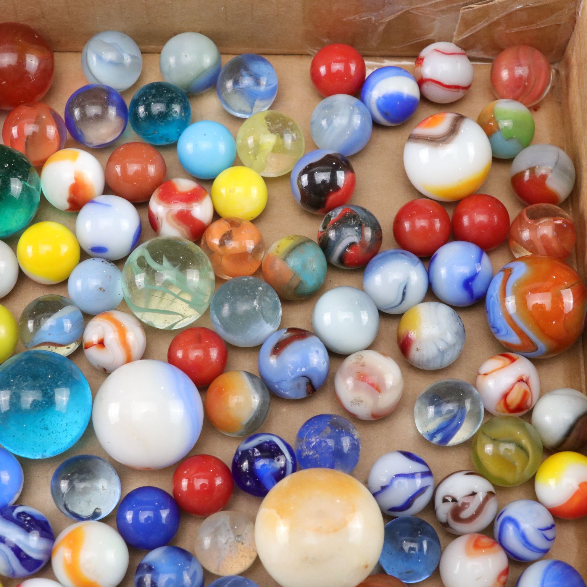 Swirly, Cat's Eye & Other Glass Playing Marbles with Shooters
