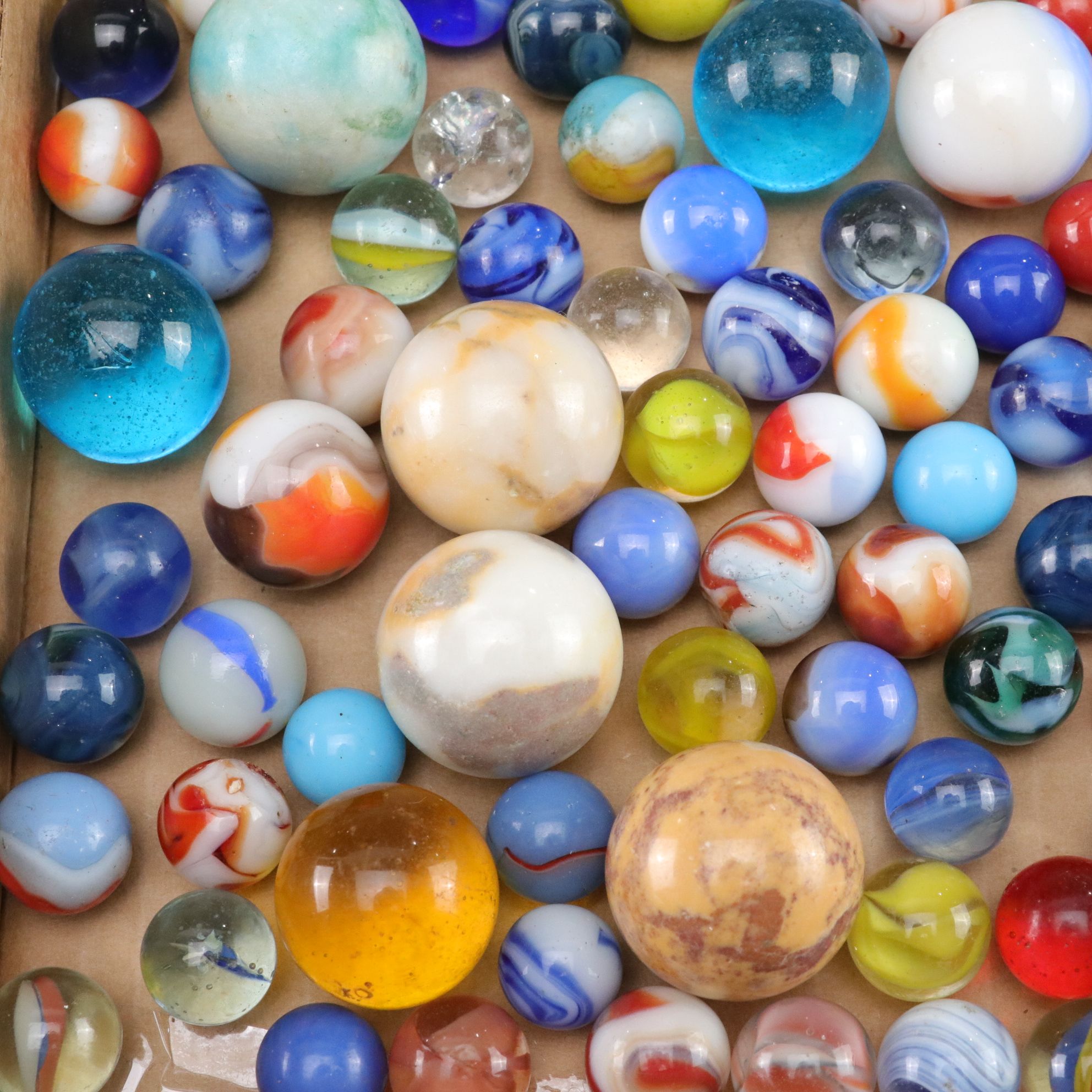 Swirly, Cat's Eye & Other Glass Playing Marbles with Shooters