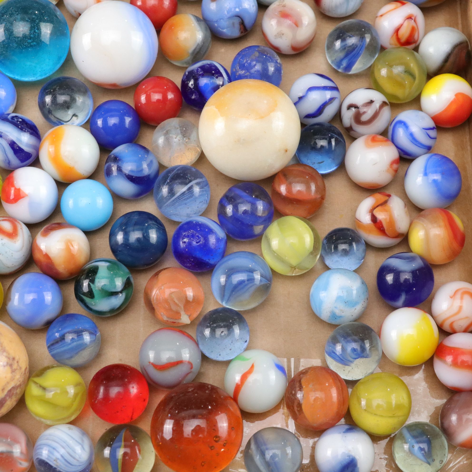 Swirly, Cat's Eye & Other Glass Playing Marbles with Shooters