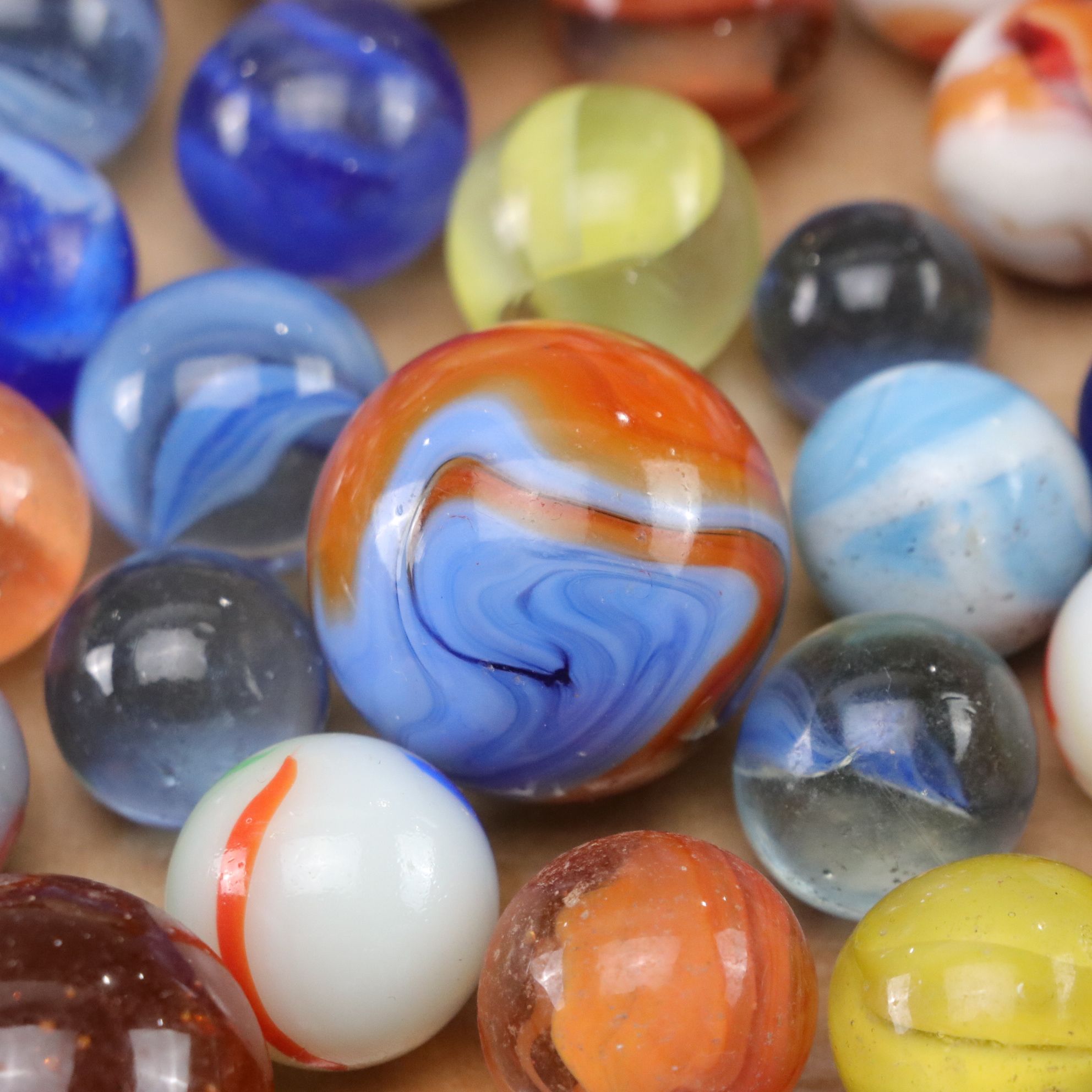 Swirly, Cat's Eye & Other Glass Playing Marbles with Shooters