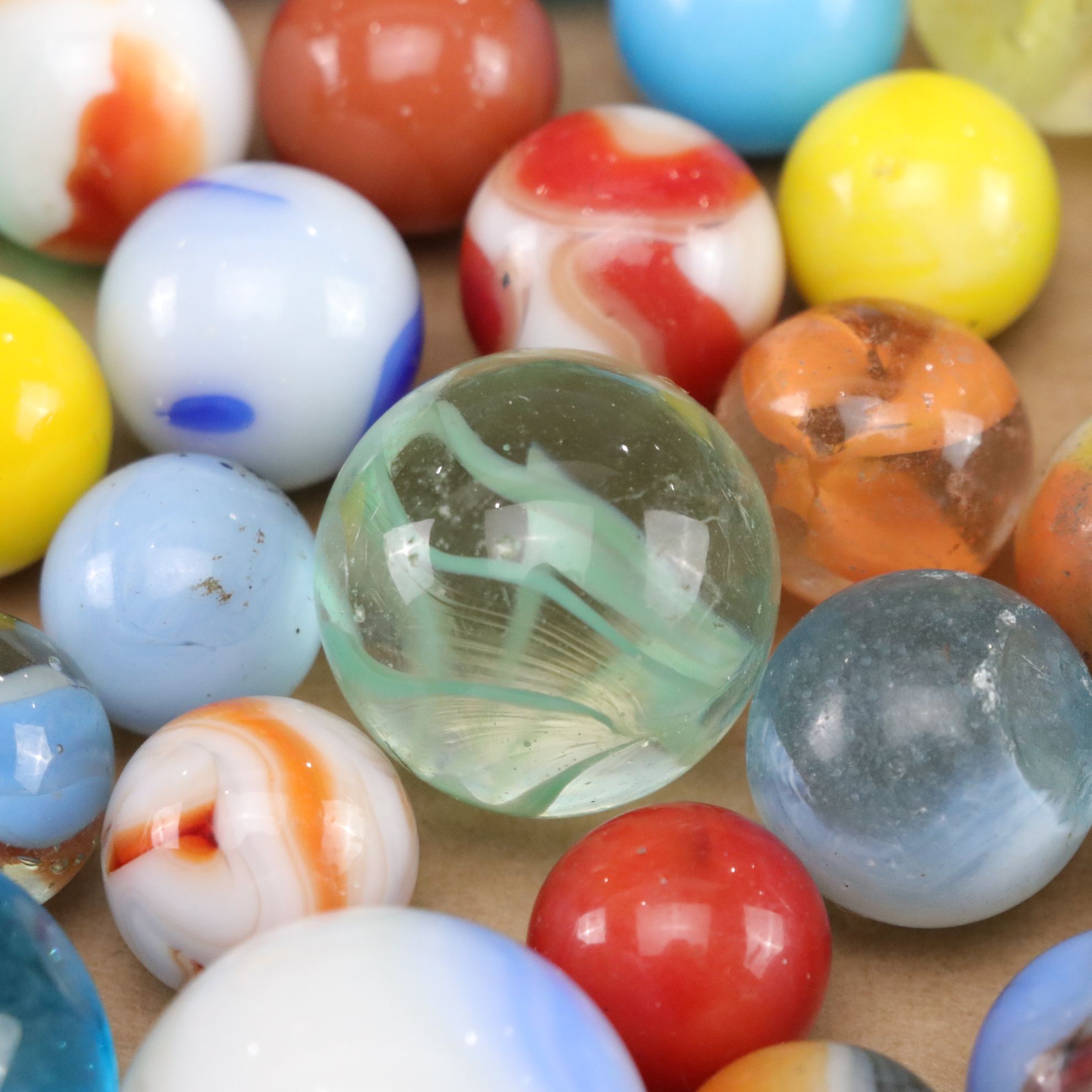 Swirly, Cat's Eye & Other Glass Playing Marbles with Shooters