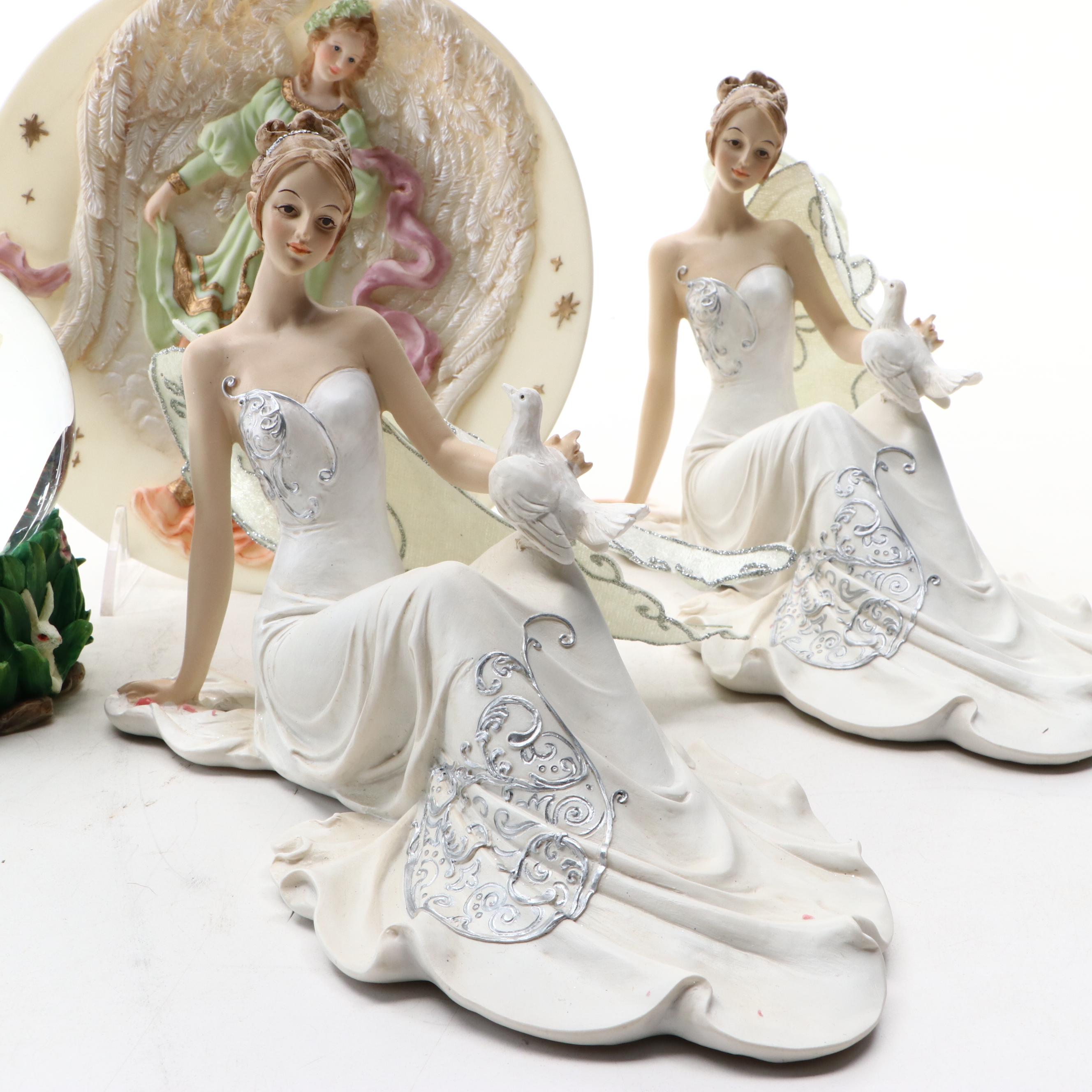 Tender Years Celestial Angel Collection Wall Plate with Resin Fairy Figurines
