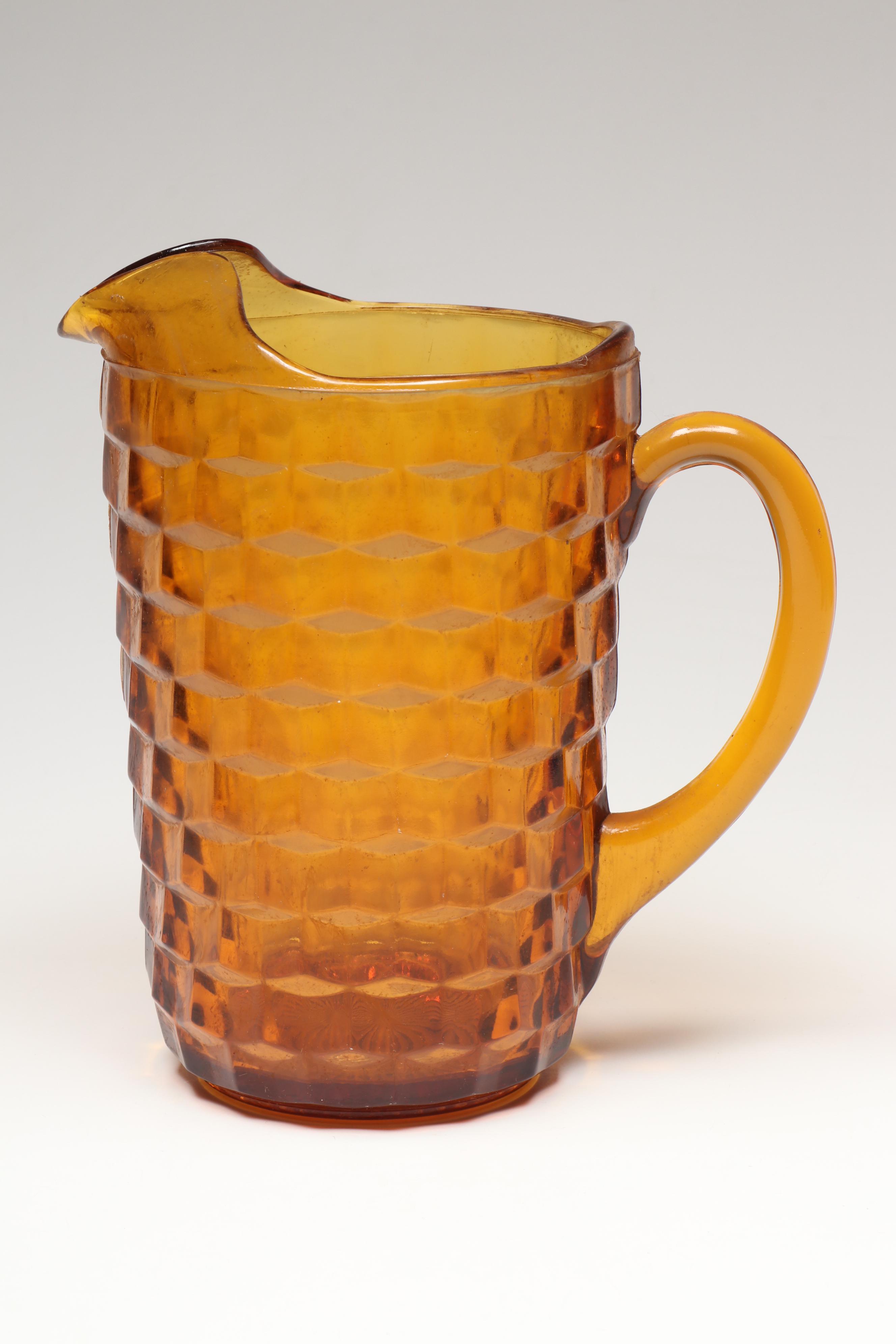 Indiana Glass "Whithall Cubist" Pitcher and Cups with Anchor Hocking Collection