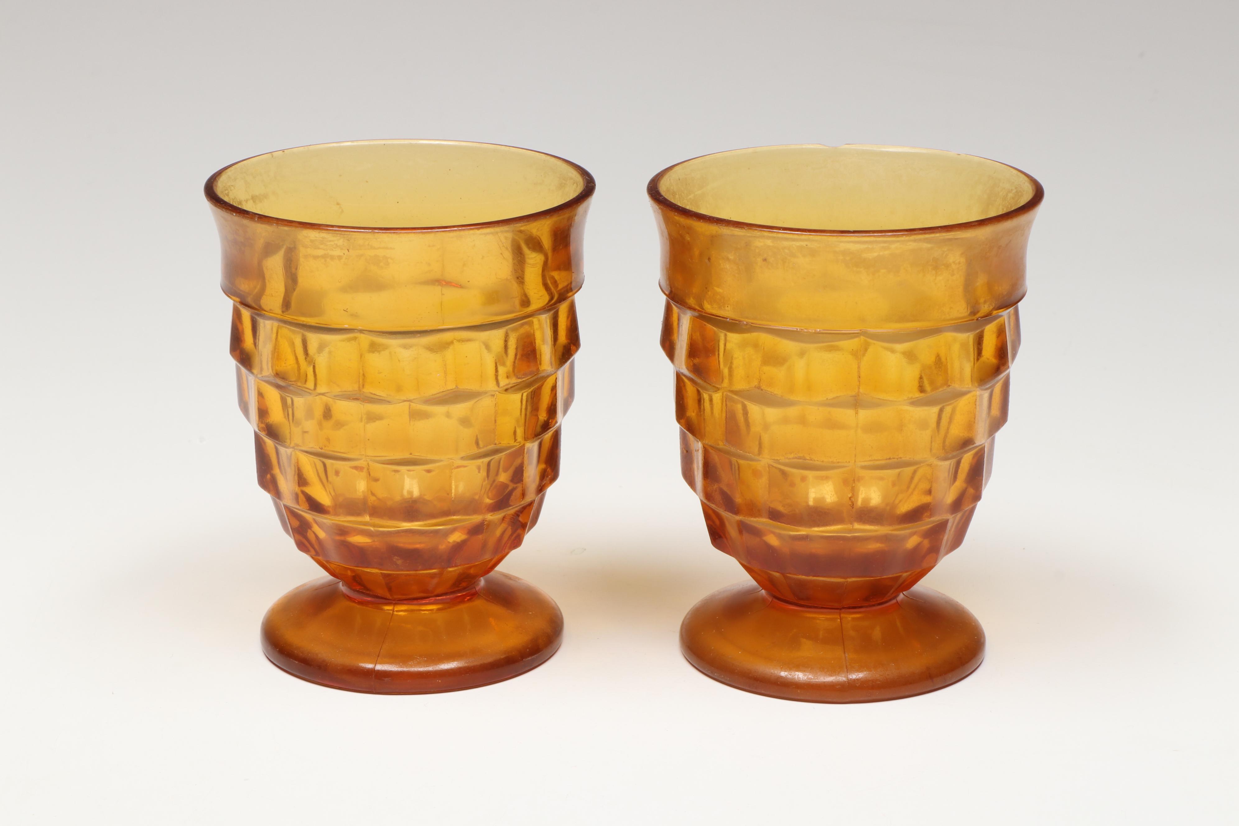 Indiana Glass "Whithall Cubist" Pitcher and Cups with Anchor Hocking Collection