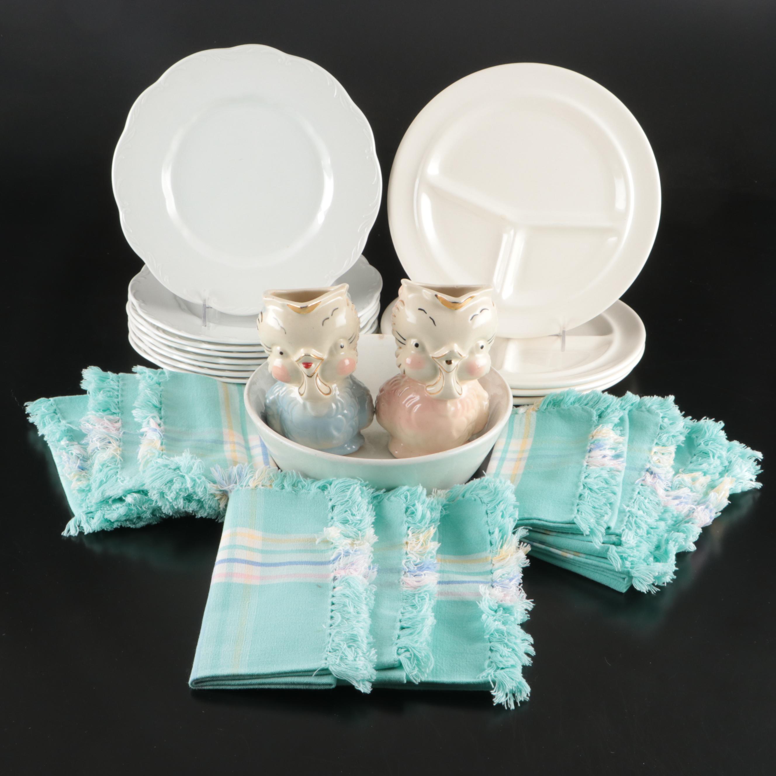 Shawnee Pottery Chickadee Pitchers with Other Grill Plates and Tableware