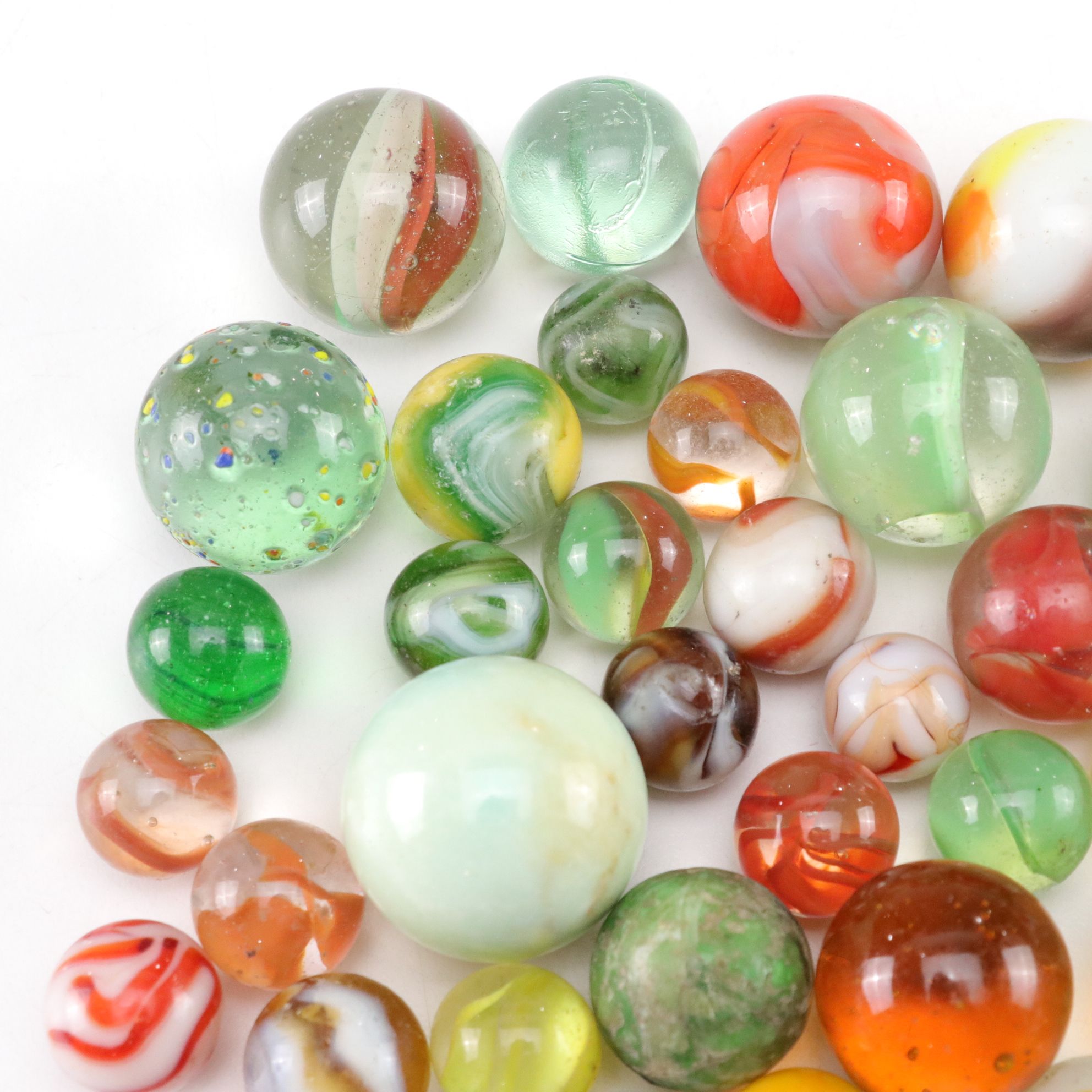 Speckled, Corkscrew & Other Glass Playing Marbles with Shooters