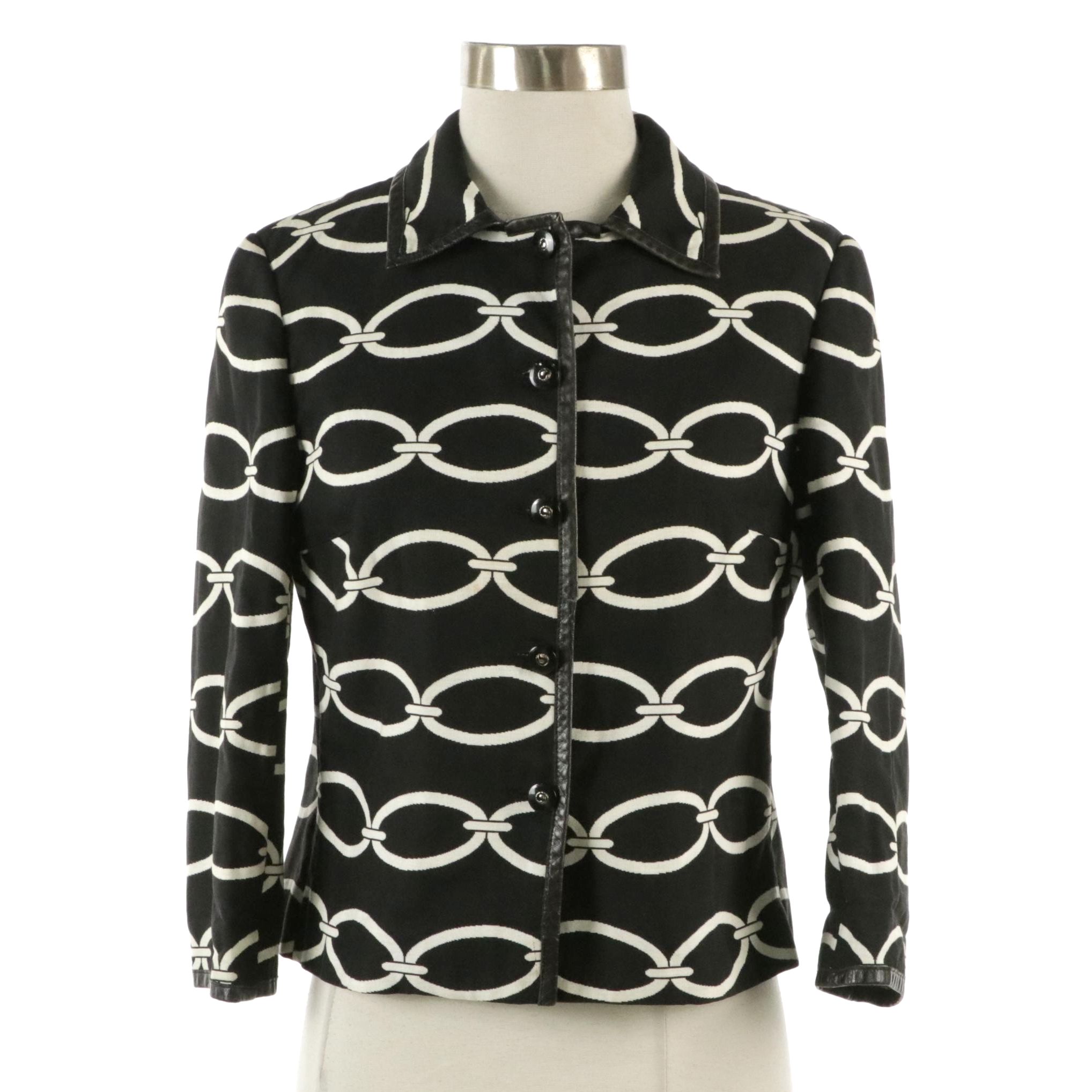 Valentino Printed Cotton Button-Front Jacket with Leather Trim
