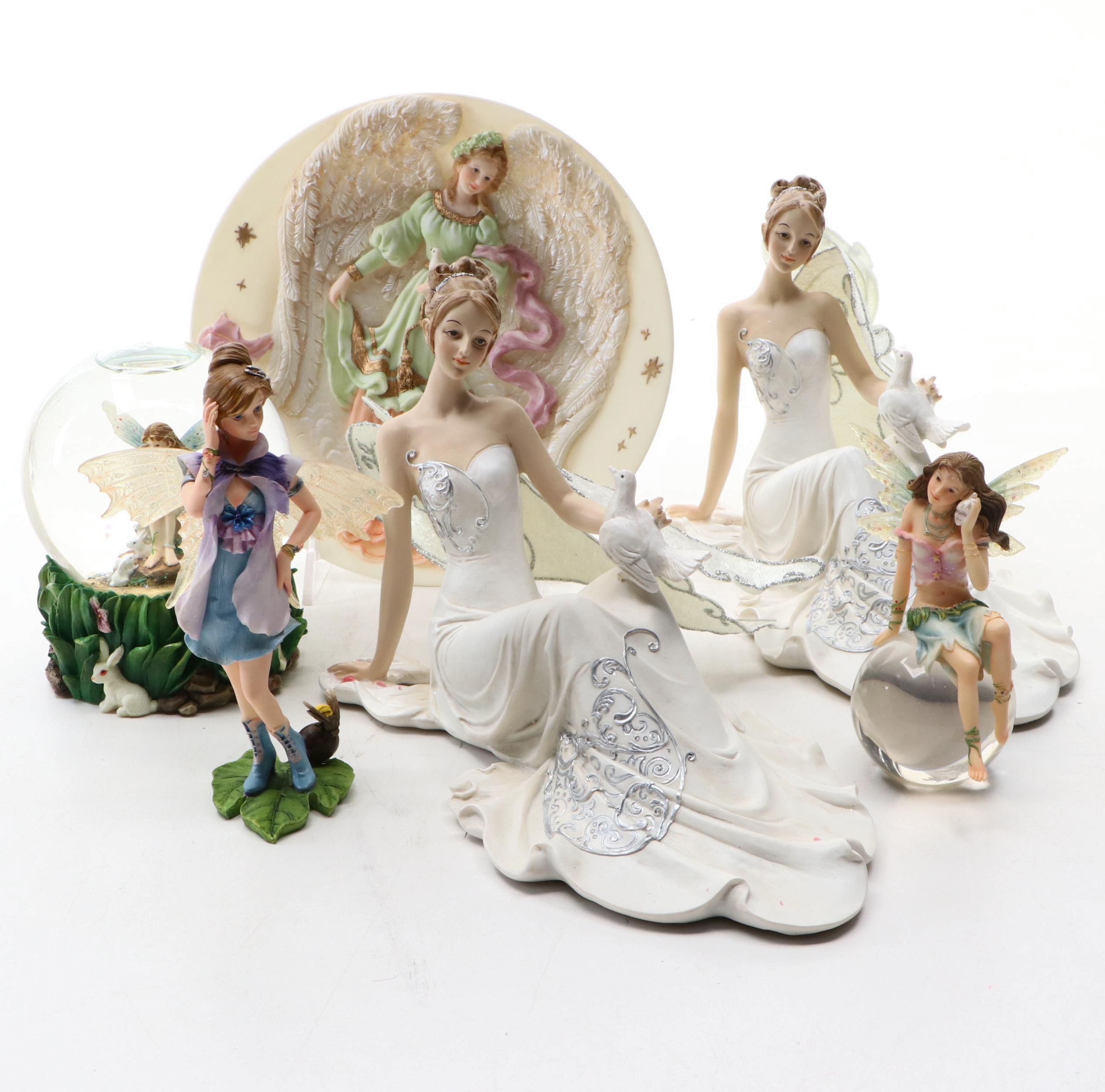 Tender Years Celestial Angel Collection Wall Plate with Resin Fairy Figurines