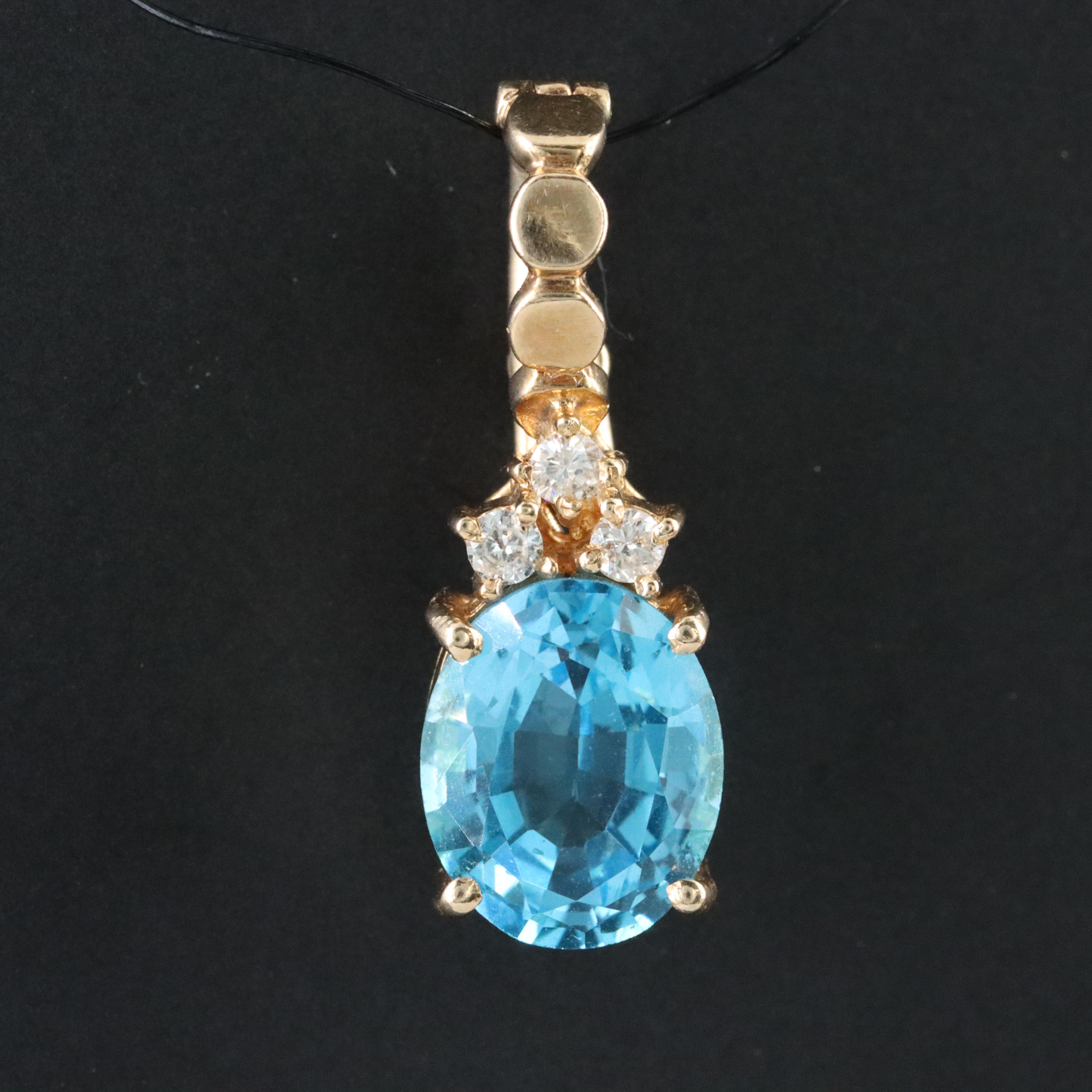 14K Swiss Blue Topaz and Diamond Pendant Enhancer