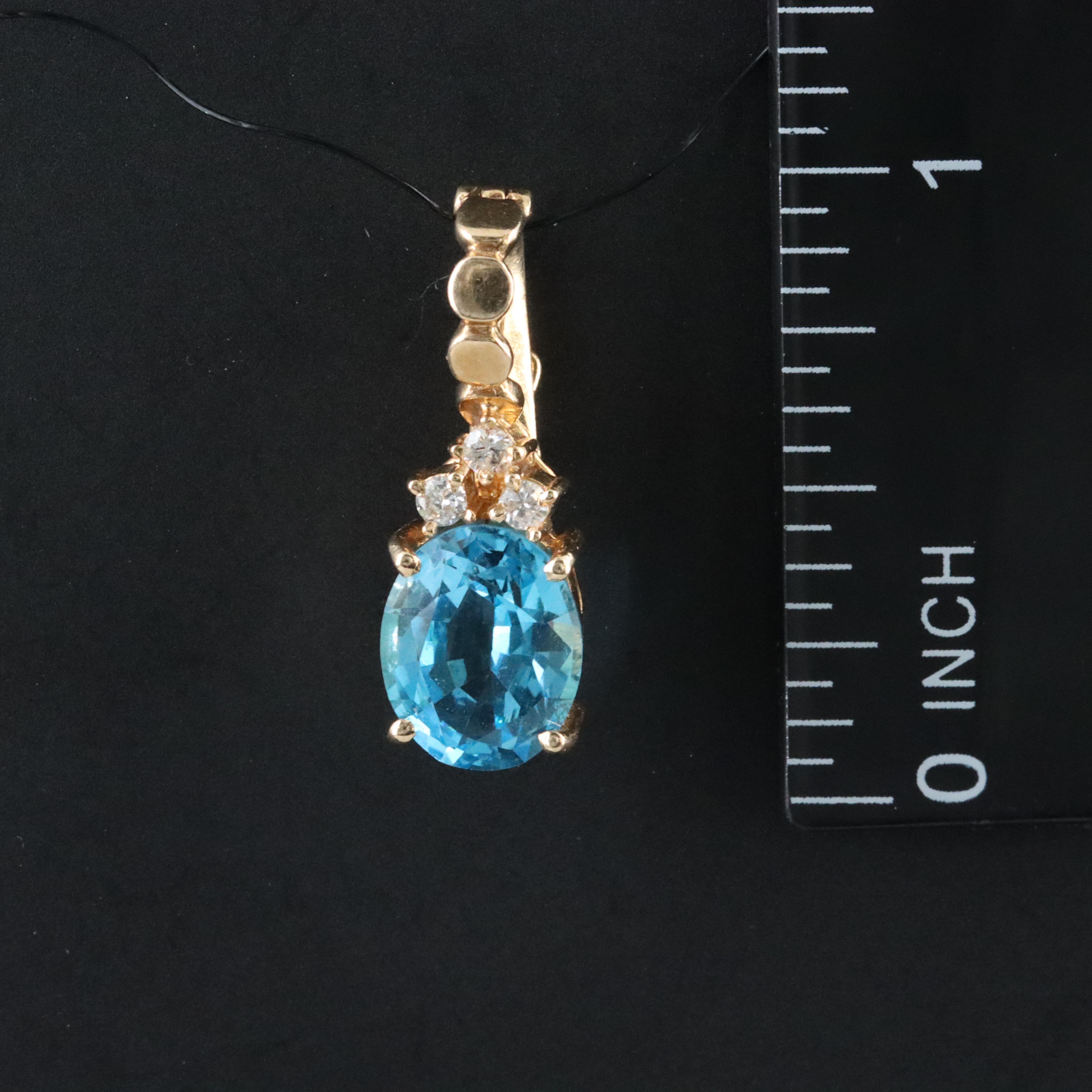 14K Swiss Blue Topaz and Diamond Pendant Enhancer