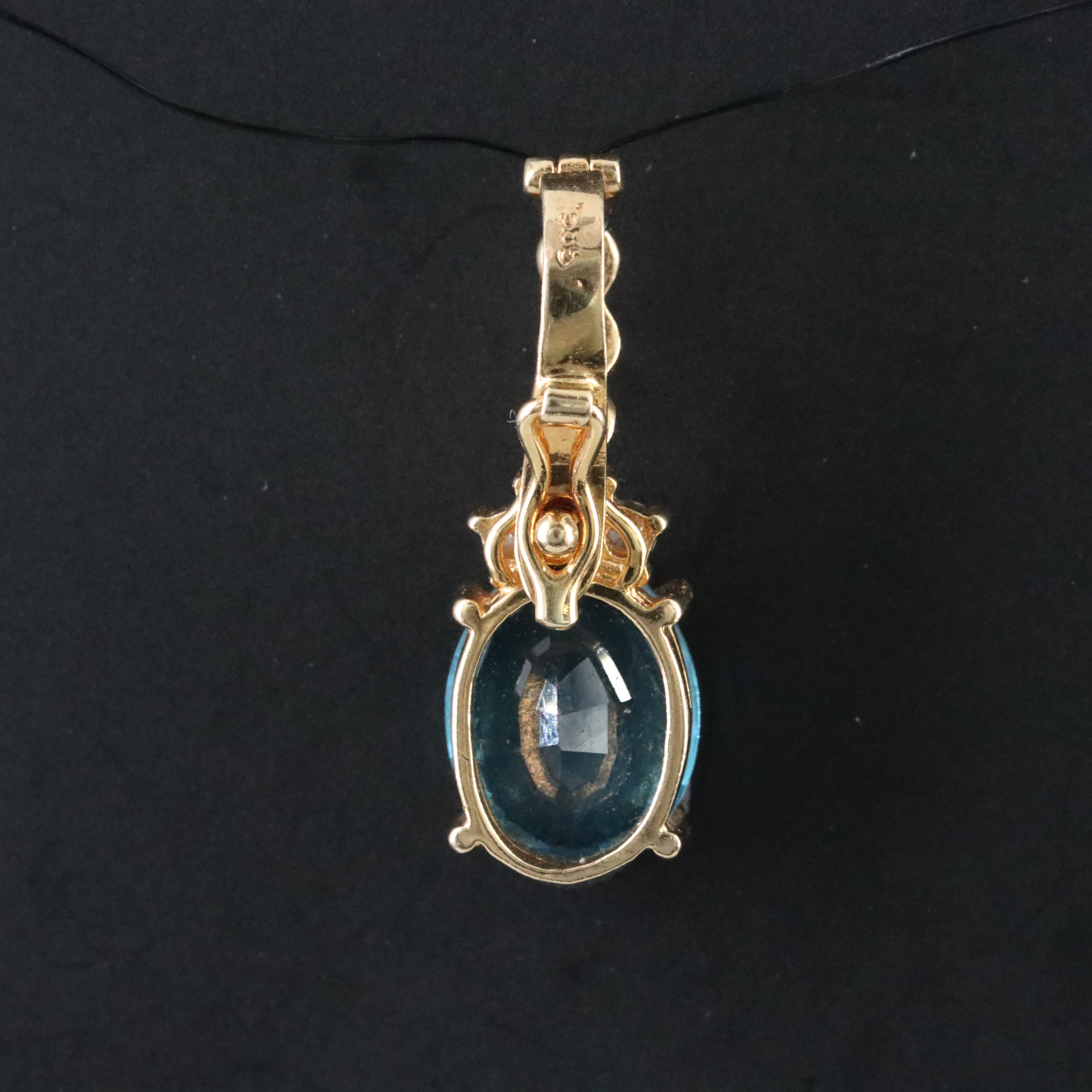 14K Swiss Blue Topaz and Diamond Pendant Enhancer