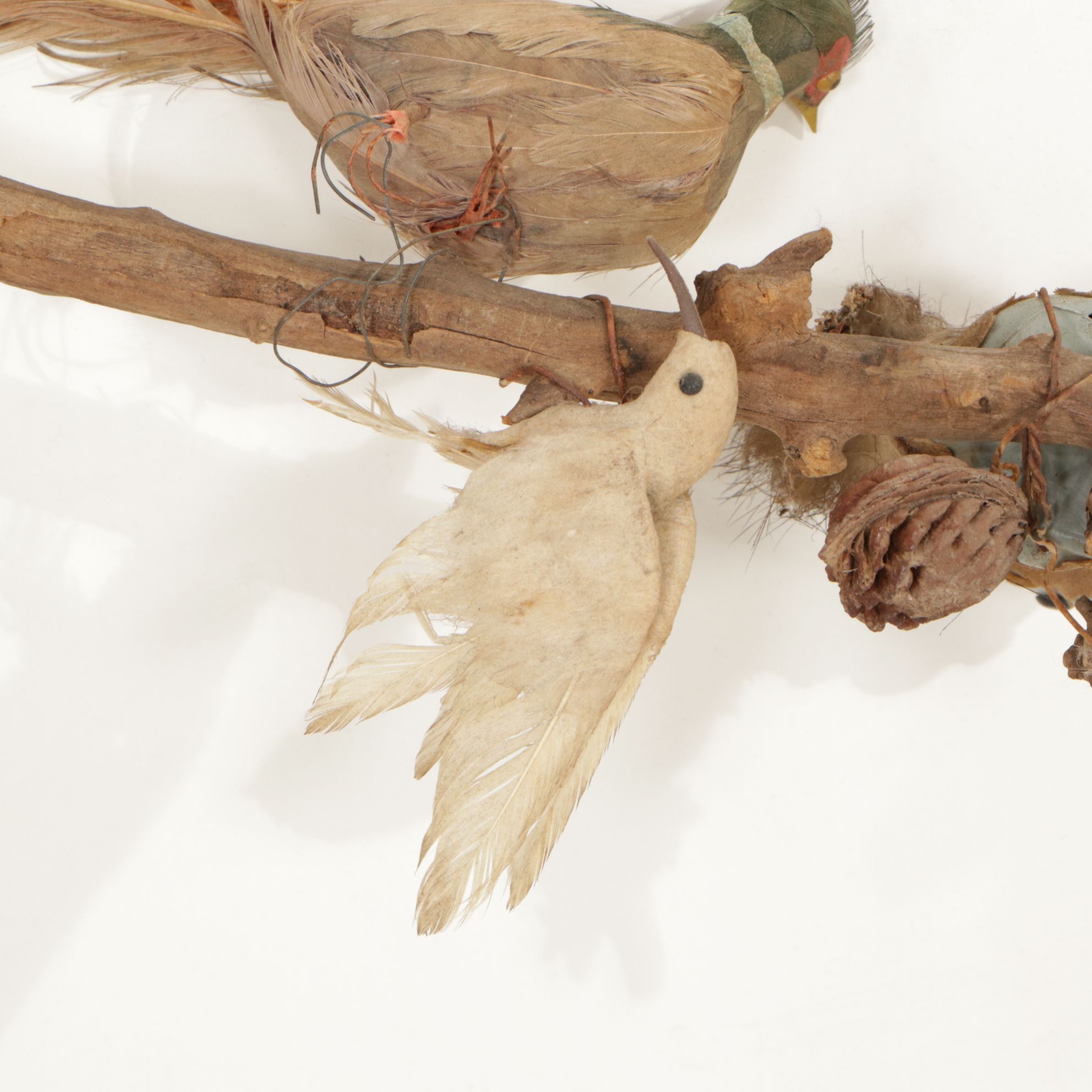 Rustic Tree Branch with Sitting Birds Hand-Crafted Sculpture