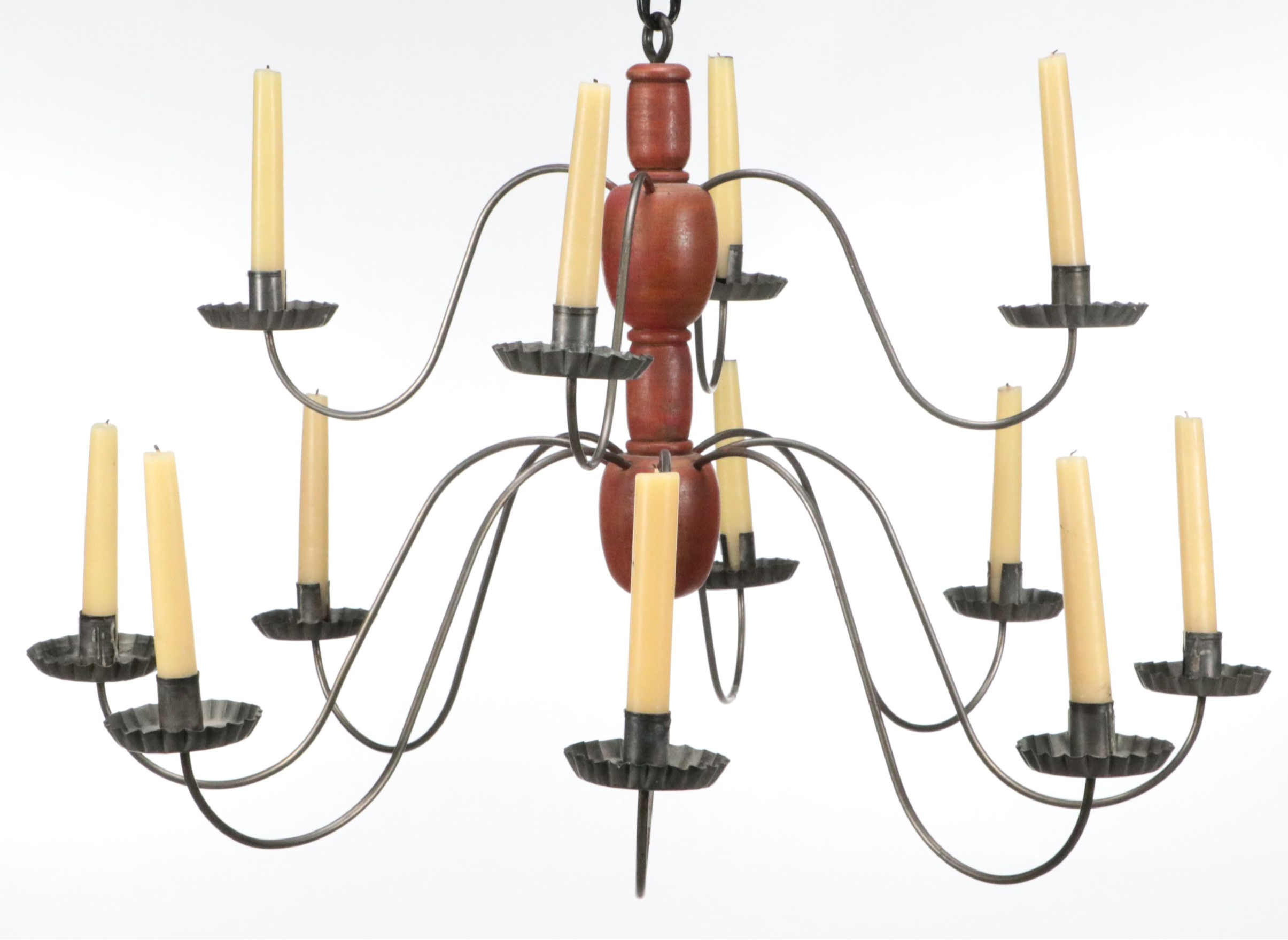 David T. Smith Tin and Turned Wood Candlestick Chandelier