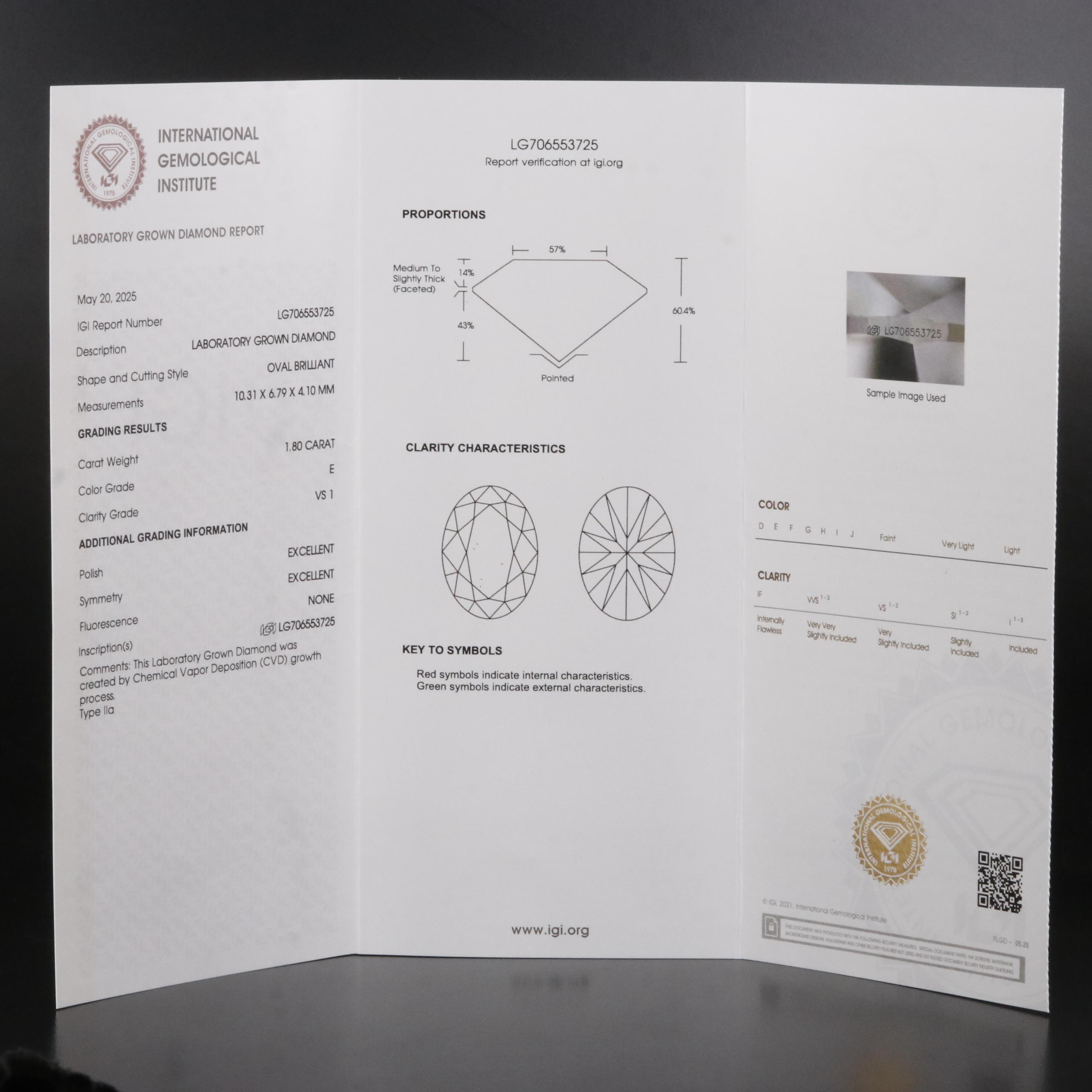 18K 2.02 CTW Lab Grown Diamond Ring with IGI Report