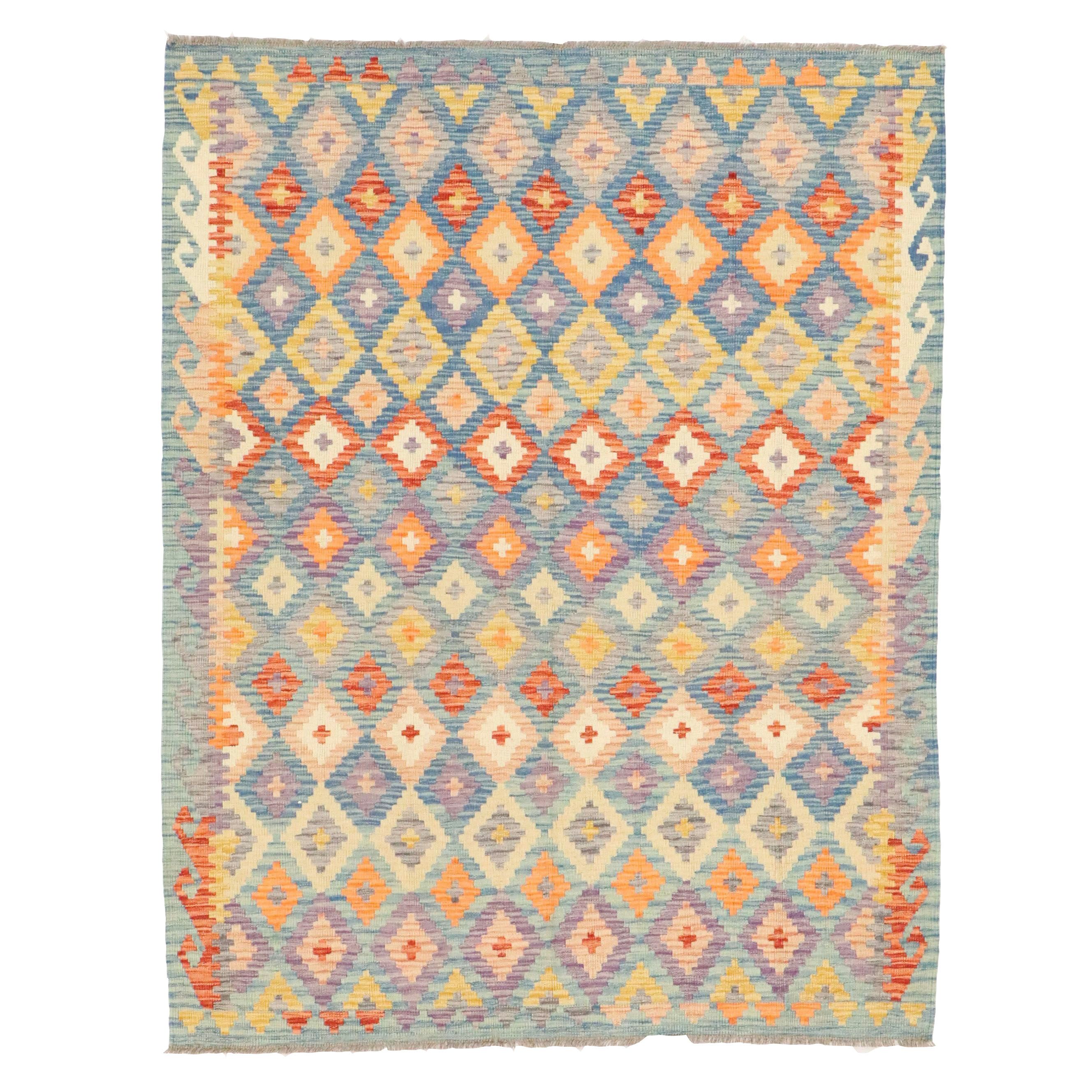 5'5 x 6'11 Handwoven Pakistani Kilim Area Rug