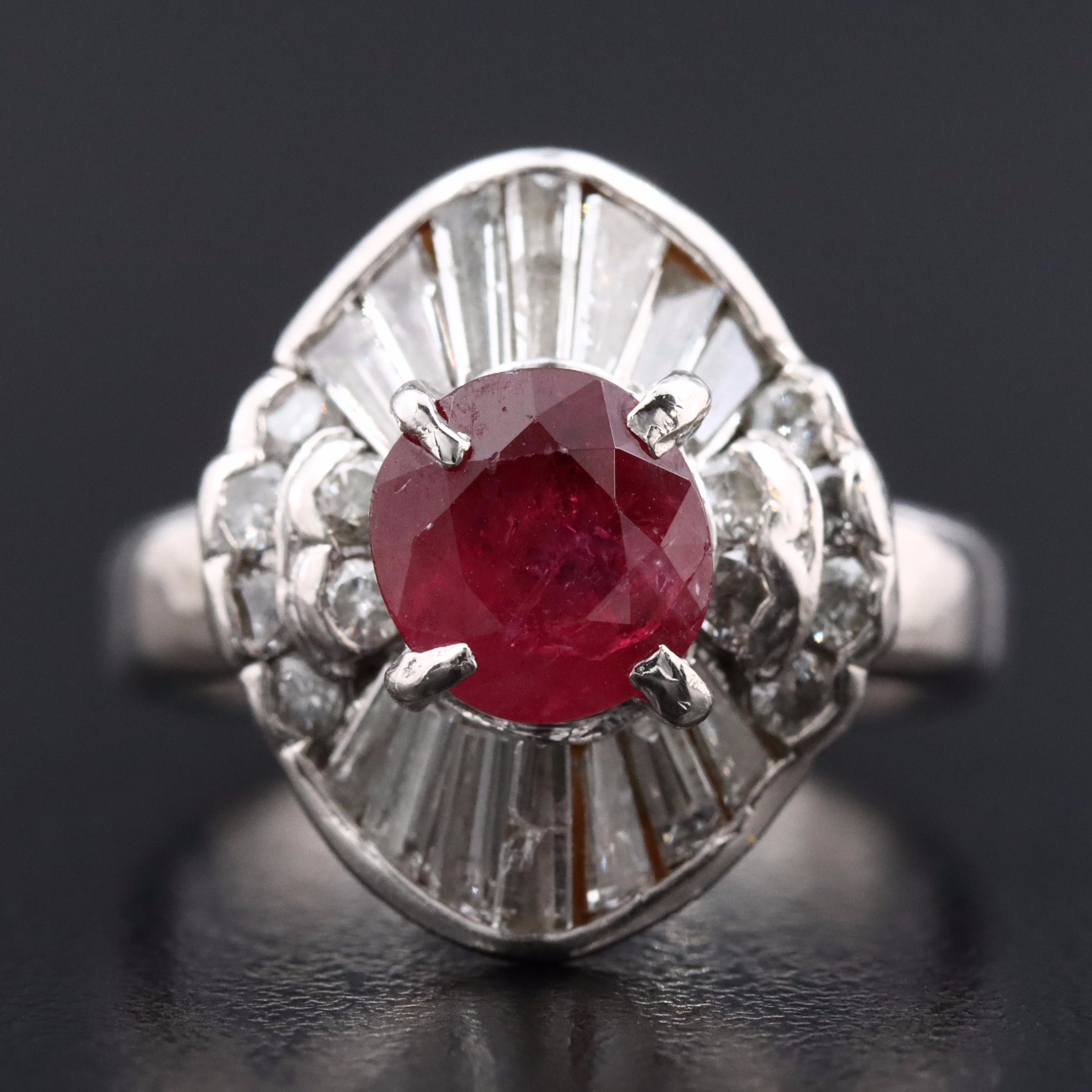 Platinum 1.61 CT Ruby and Diamond Ballerina Ring
