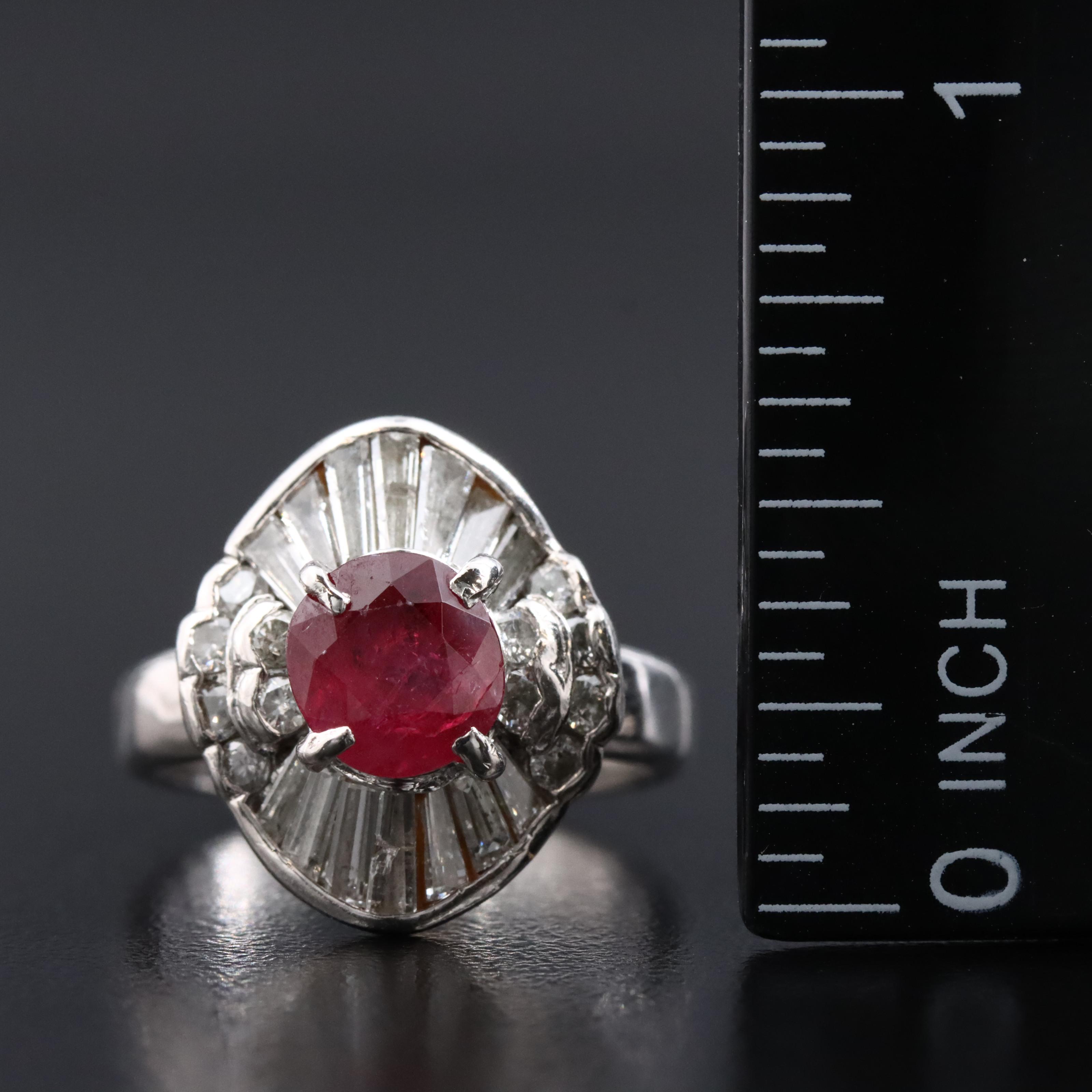 Platinum 1.61 CT Ruby and Diamond Ballerina Ring