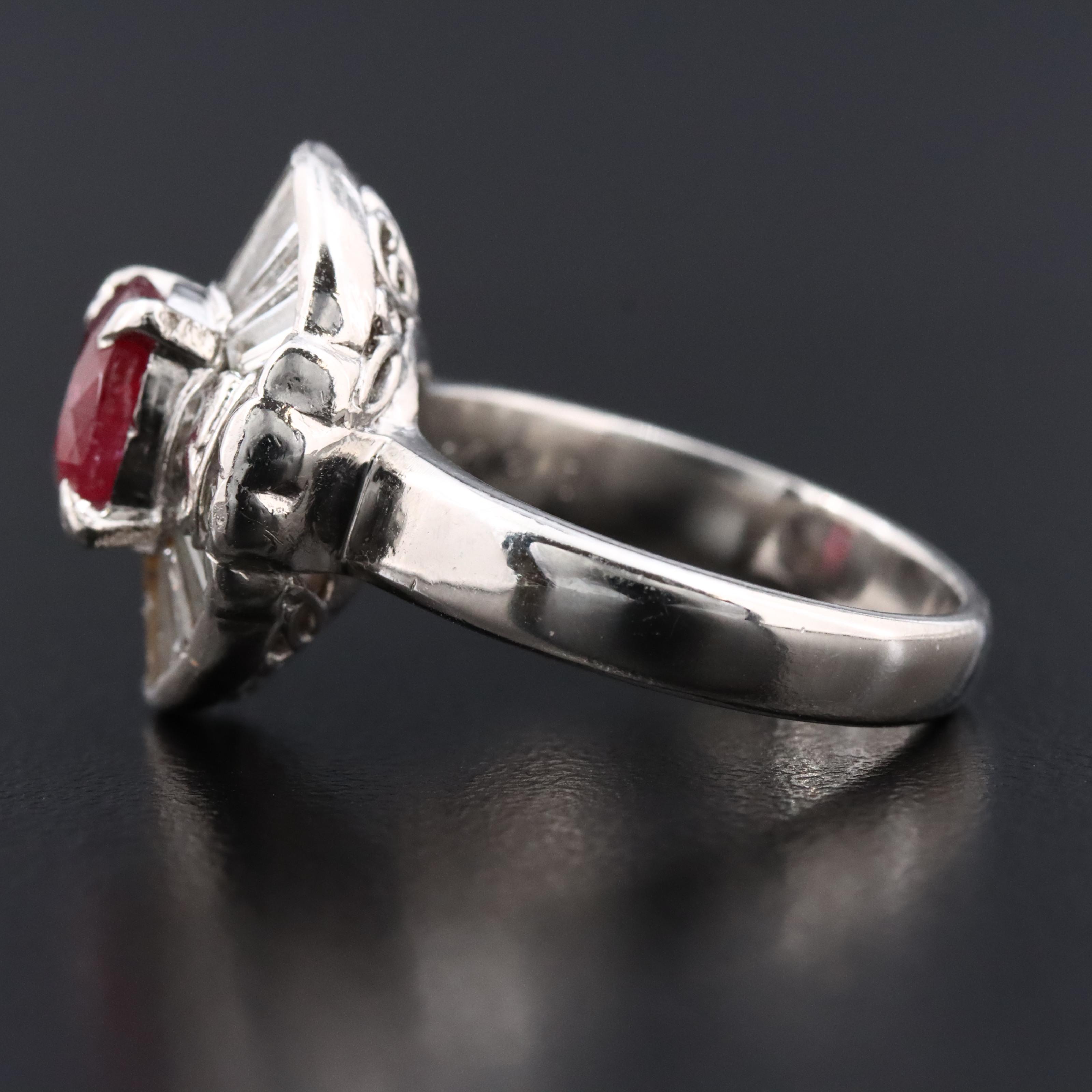 Platinum 1.61 CT Ruby and Diamond Ballerina Ring