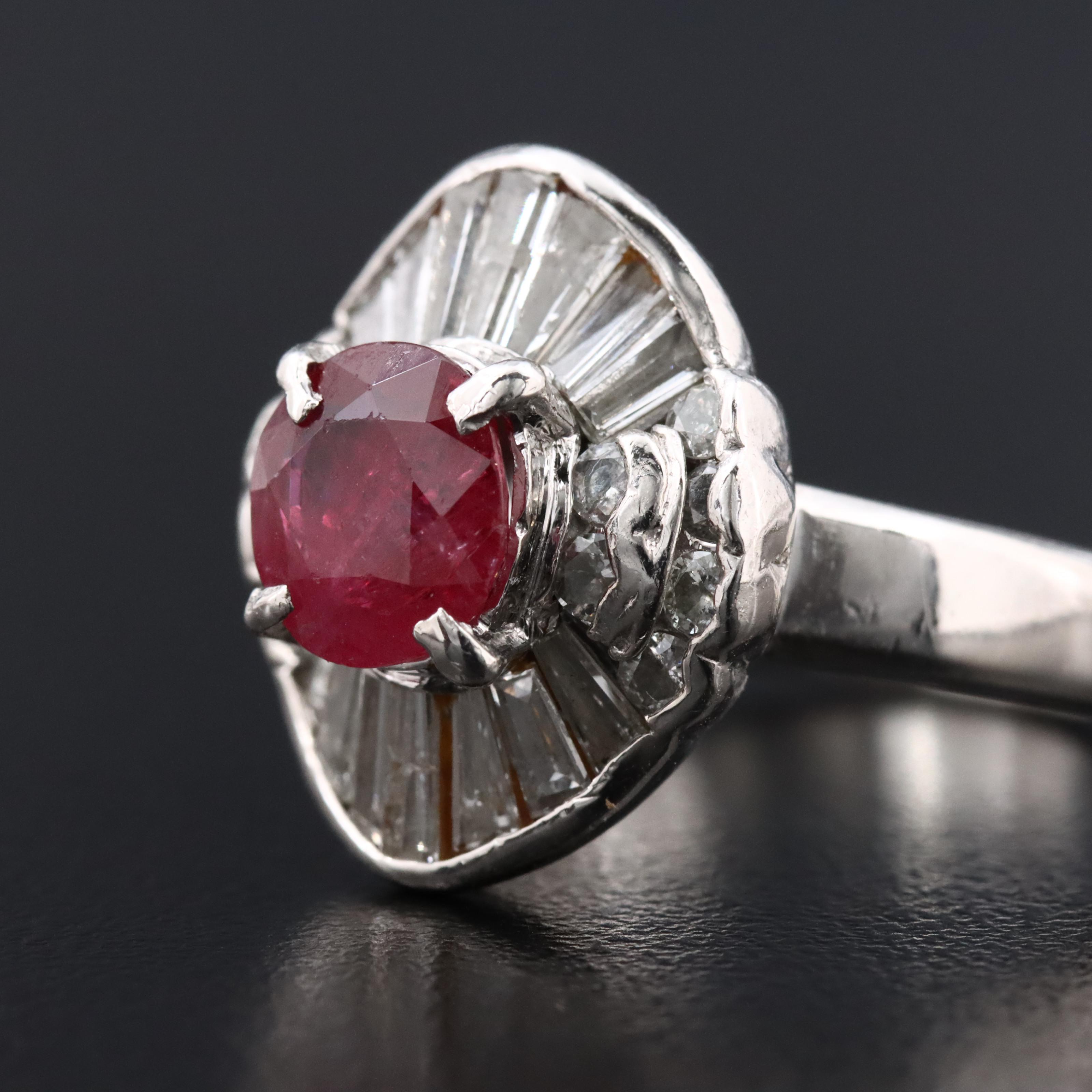 Platinum 1.61 CT Ruby and Diamond Ballerina Ring