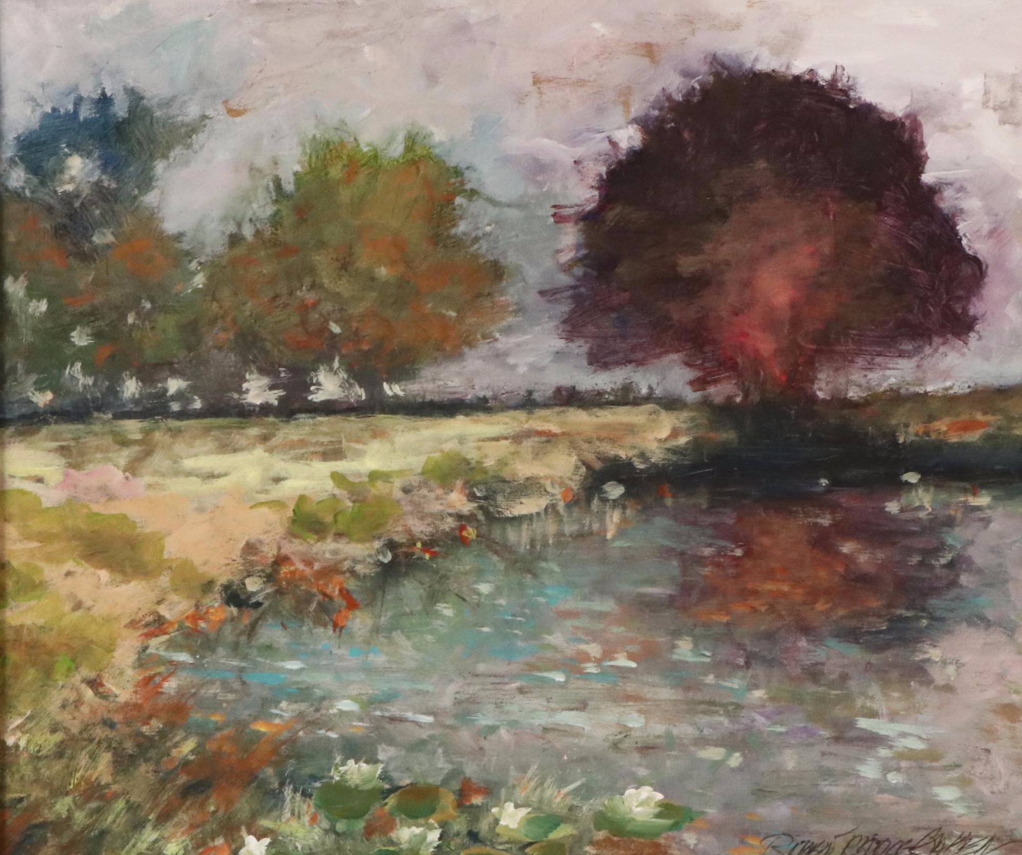 Robert Riddle Baker Landscape Acrylic Painting "Lakeside Calm," 2024