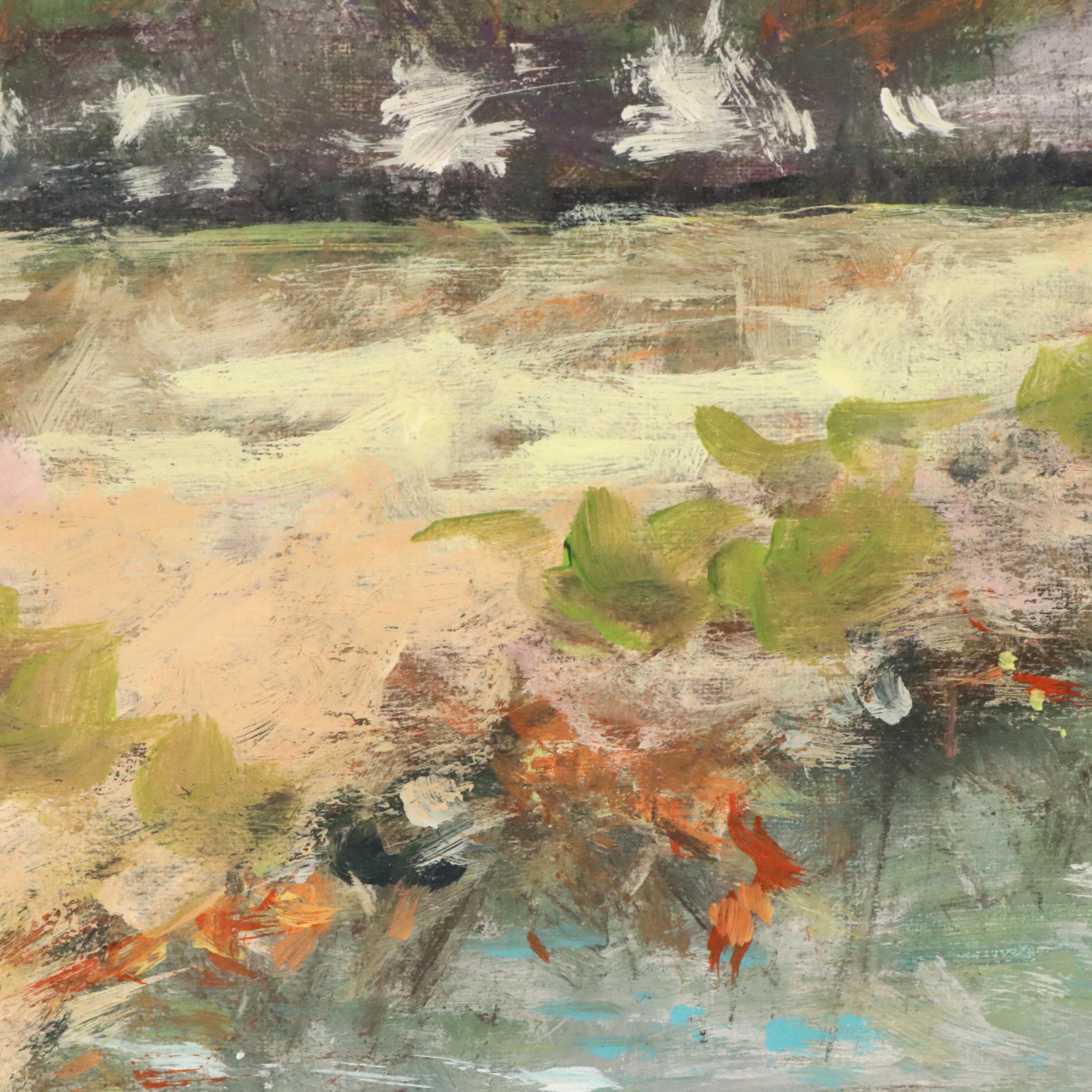 Robert Riddle Baker Landscape Acrylic Painting "Lakeside Calm," 2024