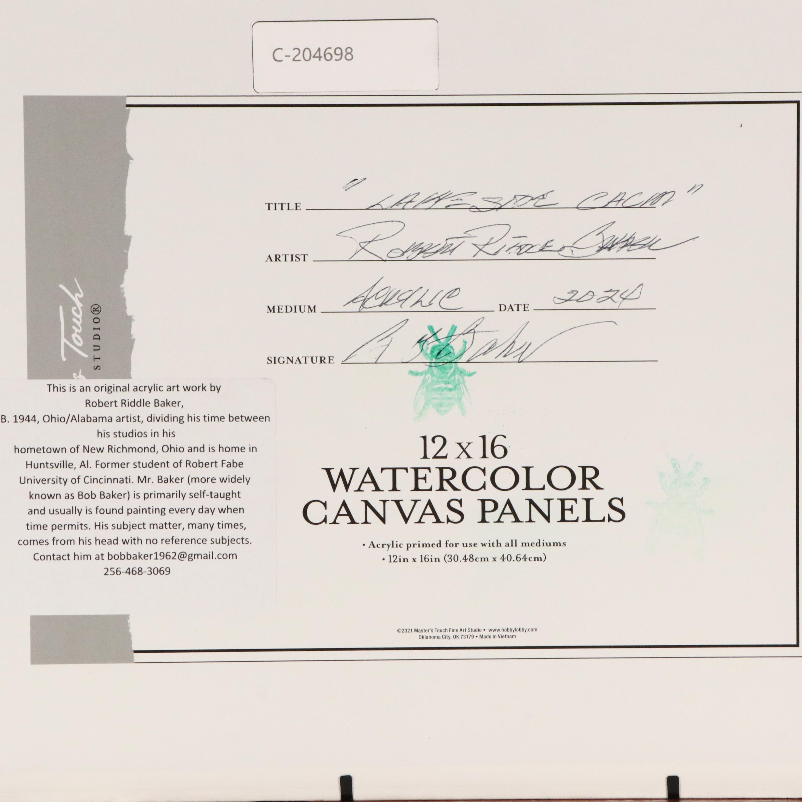 Robert Riddle Baker Landscape Acrylic Painting "Lakeside Calm," 2024