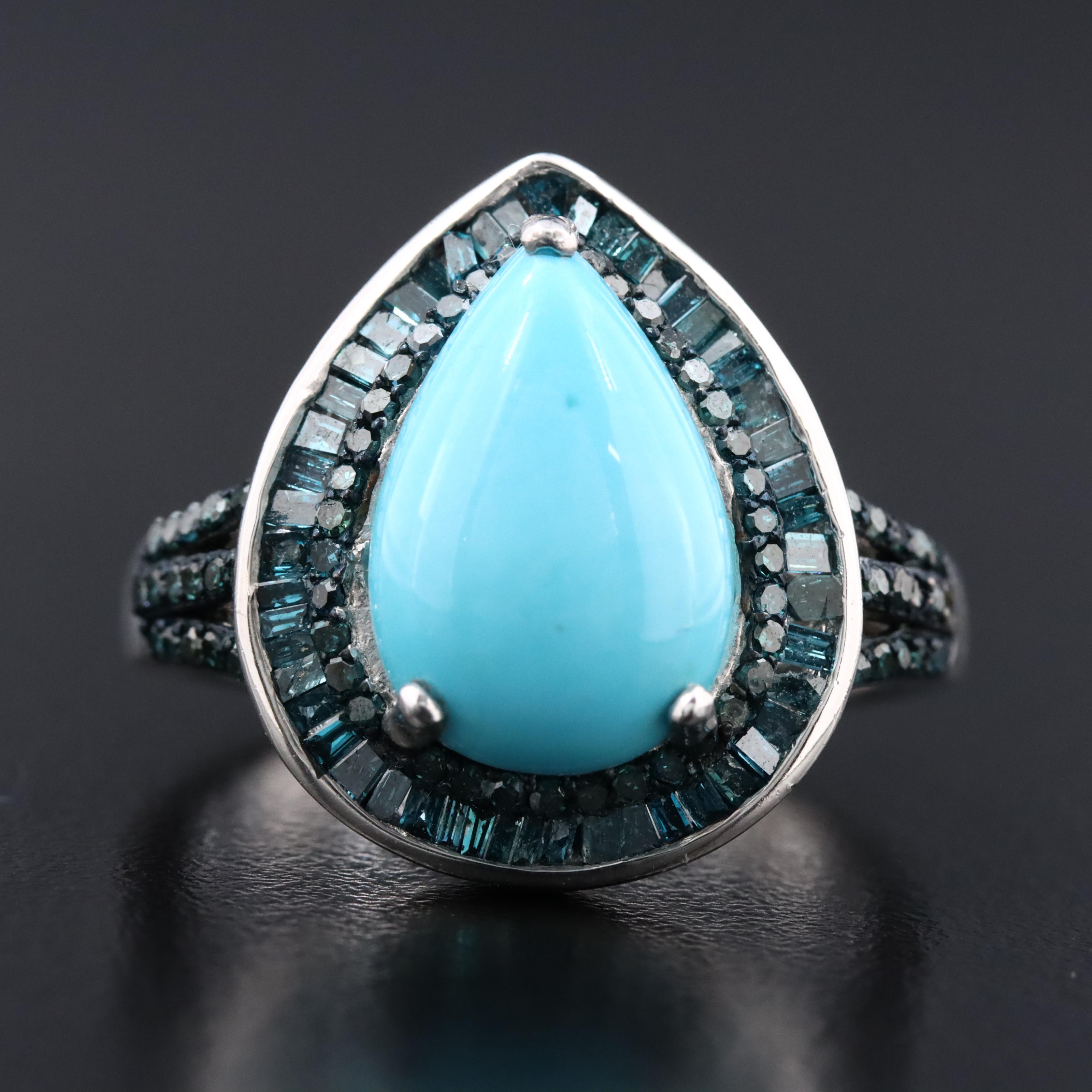 Sterling Turquoise and Blue Diamond Ring